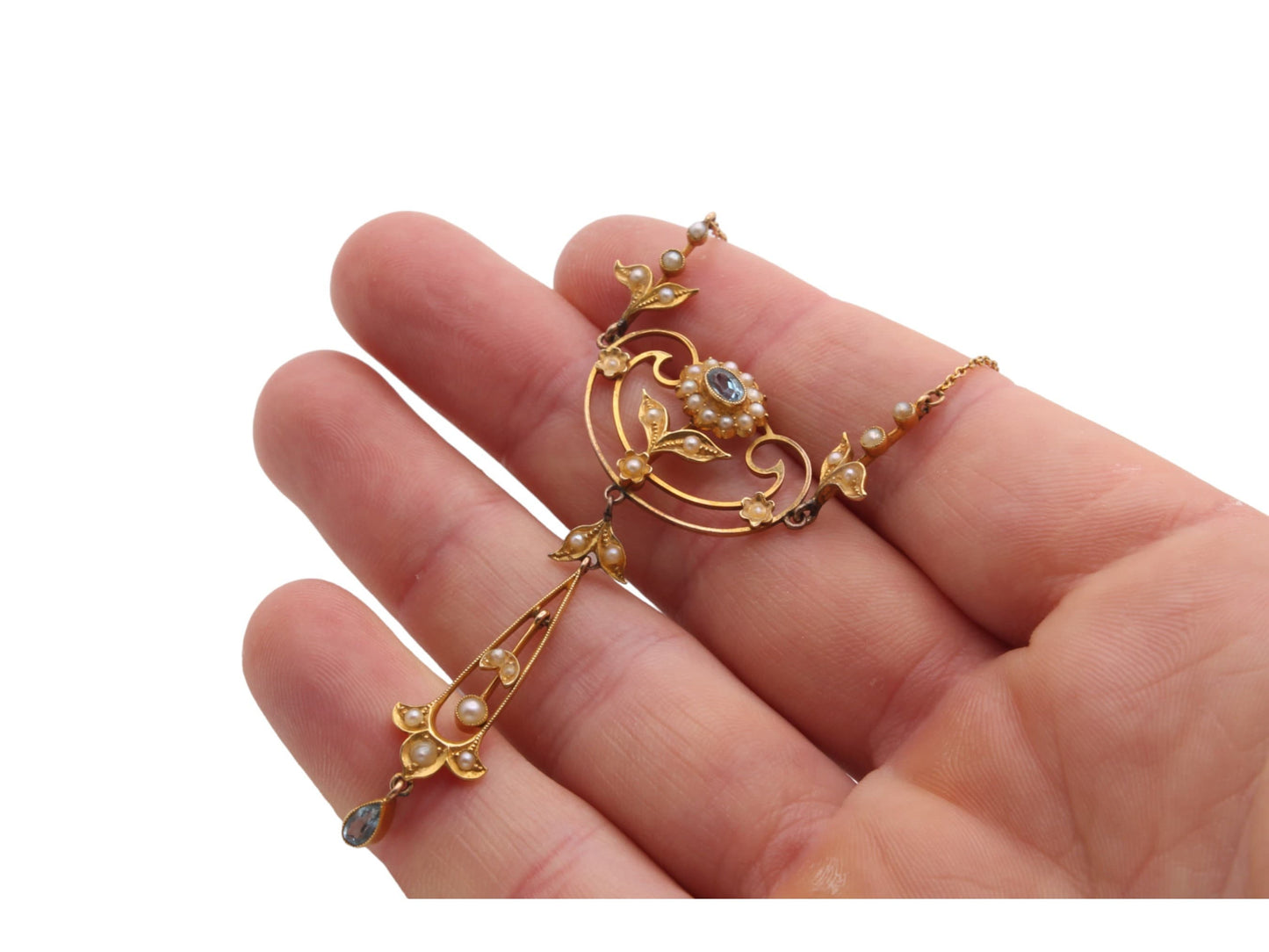 Antique 15ct Gold Topaz & Pearl Necklace Pendant