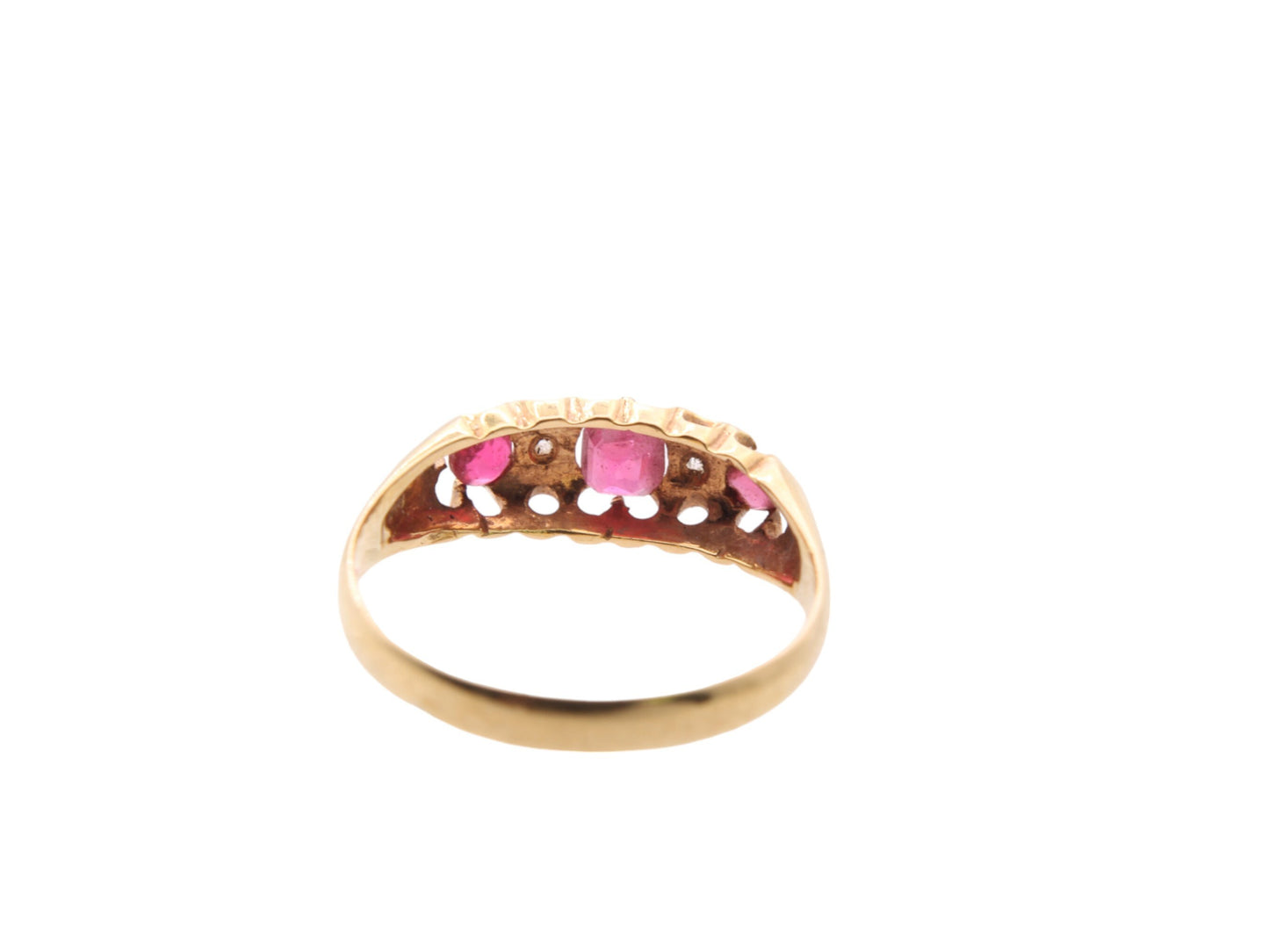 Antique 18ct Gold, Diamond & Ruby Gypsy Boat Ring 0.36ctw