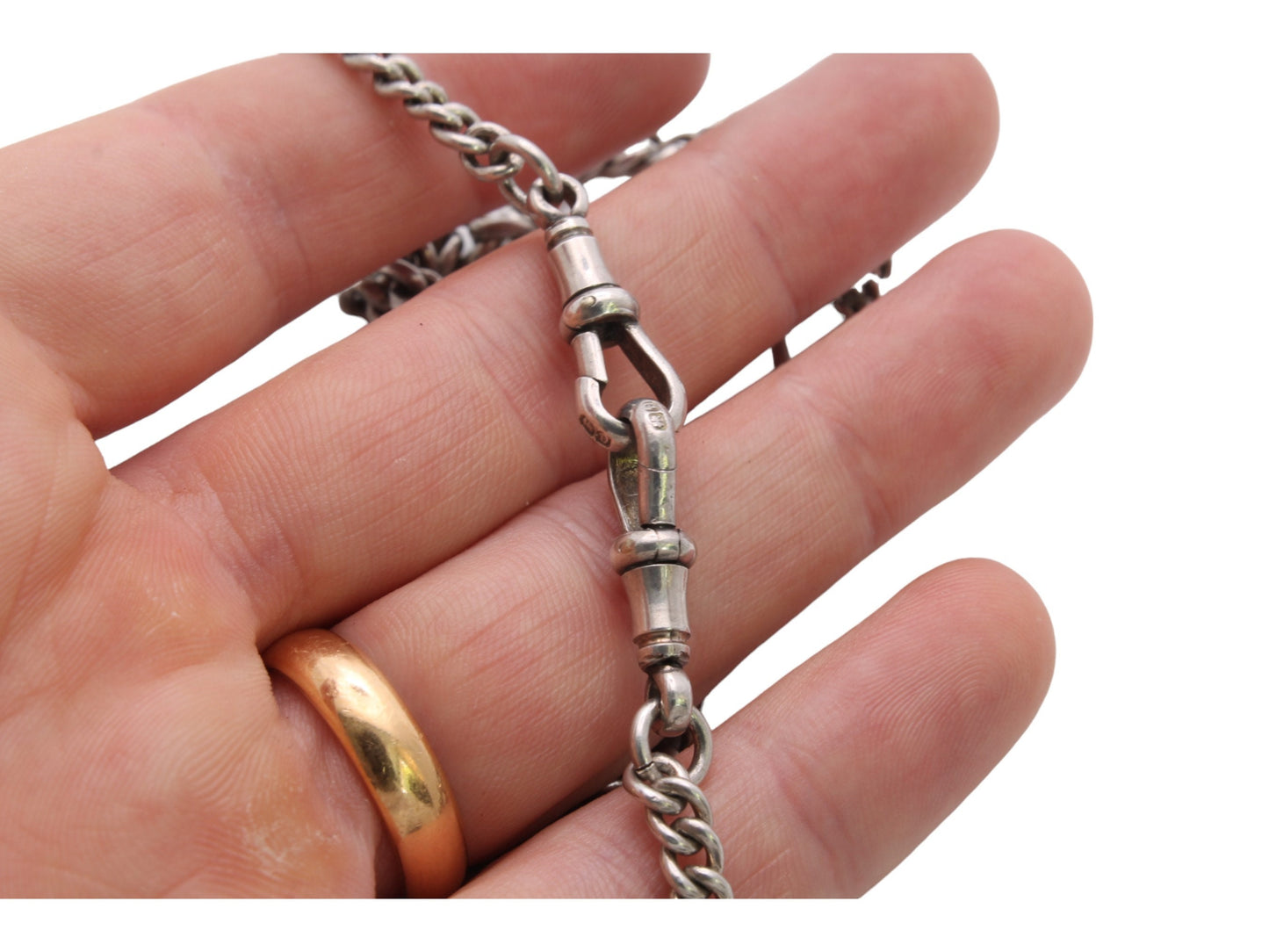Antique Sterling Silver Double Albert Graduated Chain, 13.25"
