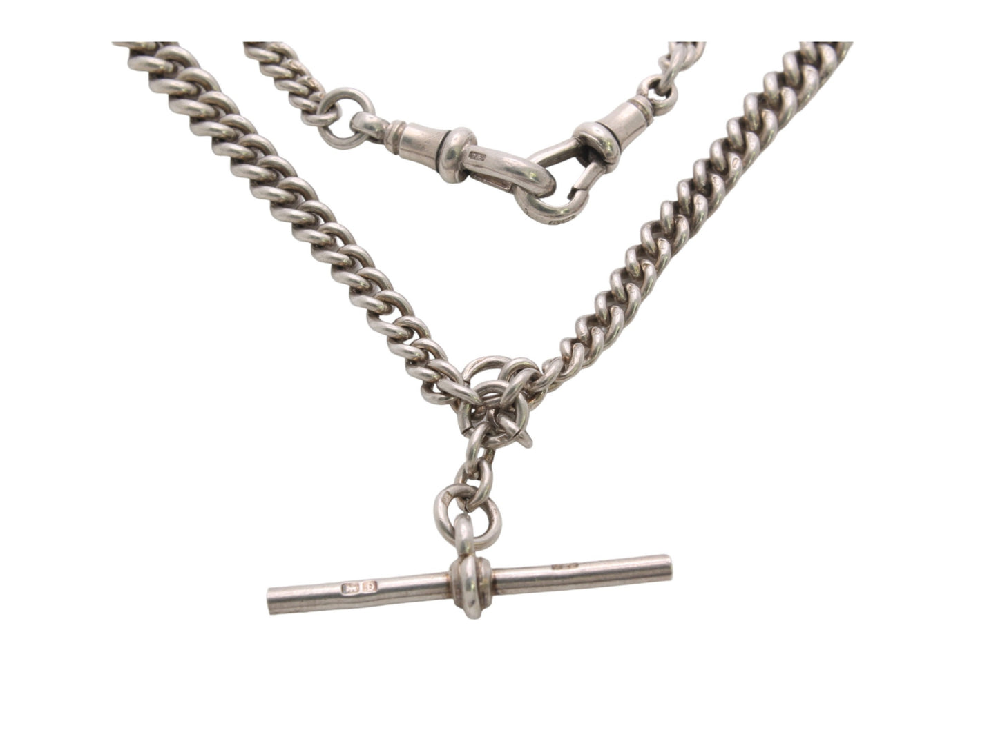 Antique Sterling Silver Double Albert Graduated Chain, 13.25"