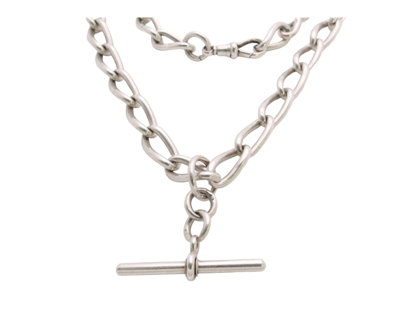 Antique Silver Twisted Trombone Link Necklace Chain, 15.5"