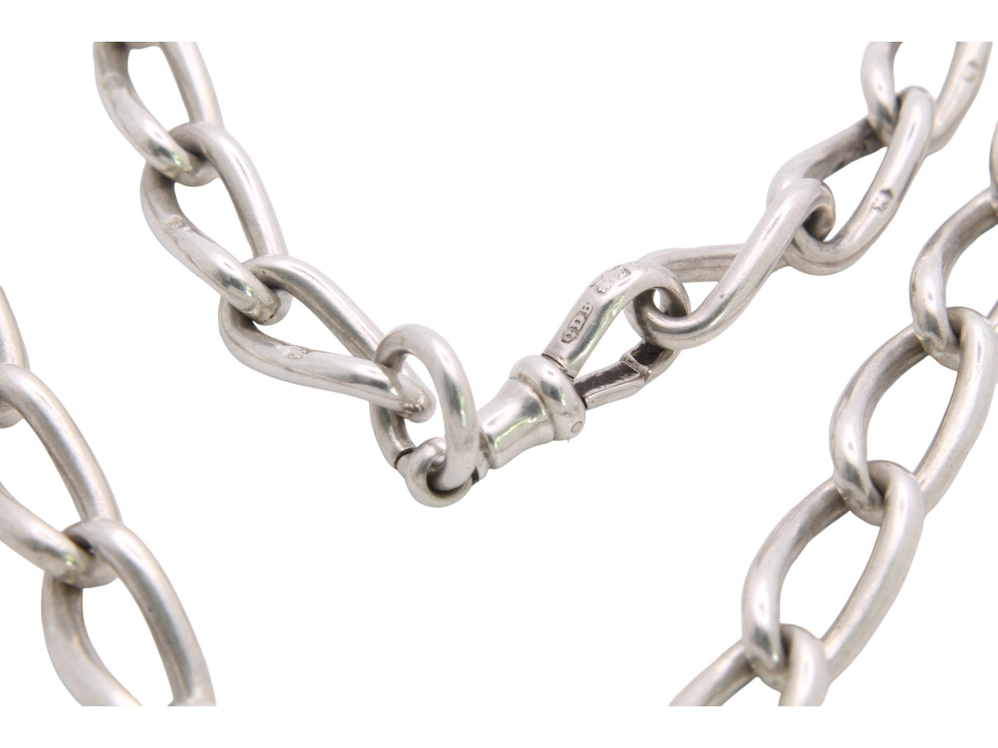 Antique Silver Twisted Trombone Link Necklace Chain, 15.5"