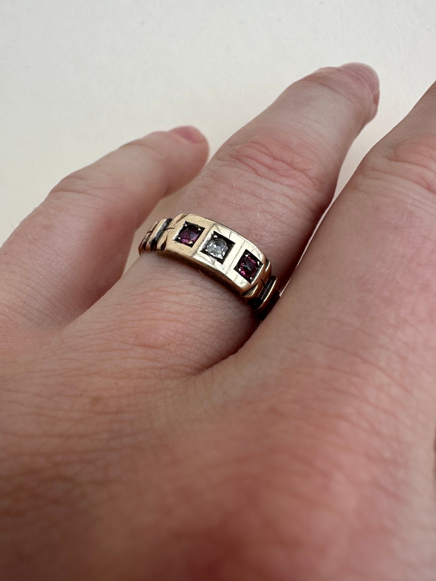 Antique-Victorian-18ct-Gold,-Diamond-and-Ruby-Gypsy-Ring