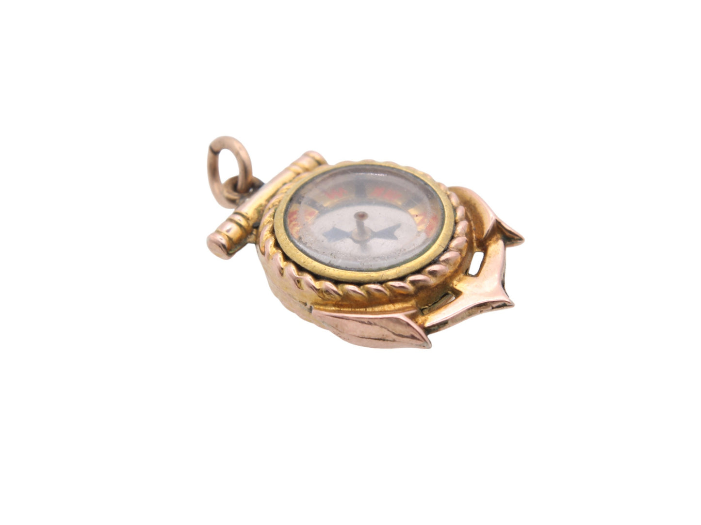 Antique 9ct Gold Ships Anchor Compass Pendant