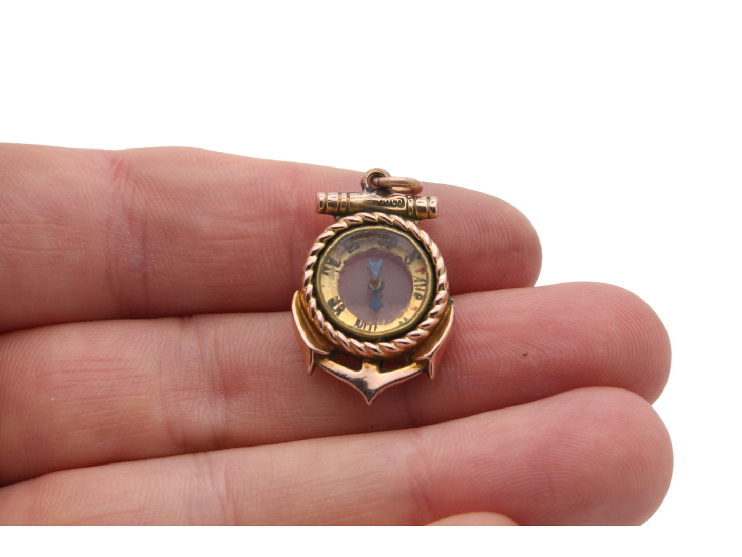Antique 9ct Gold Ships Anchor Compass Pendant