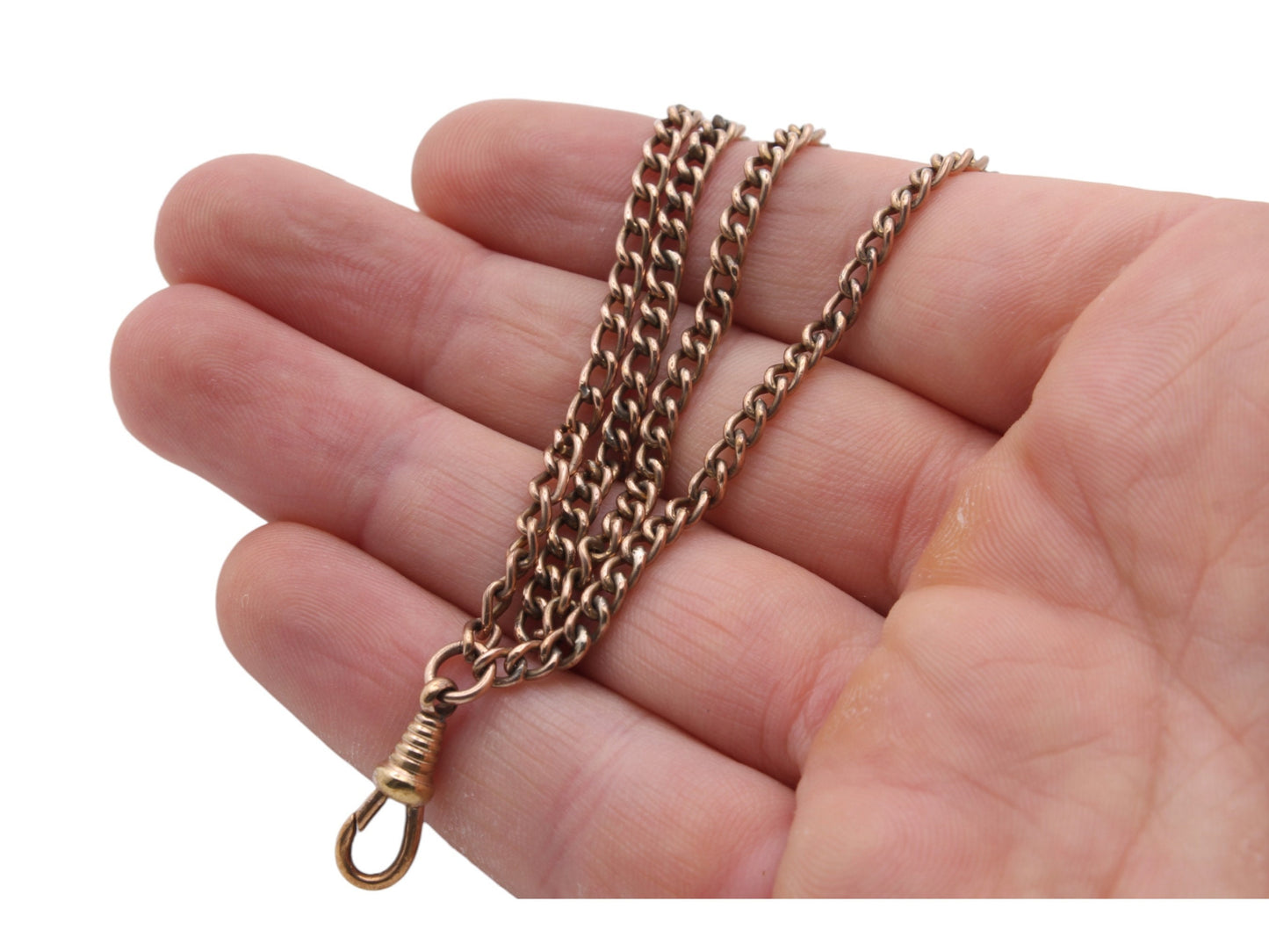 Antique Victorian 9ct Rolled Rose Gold Long Guard Necklace 53"