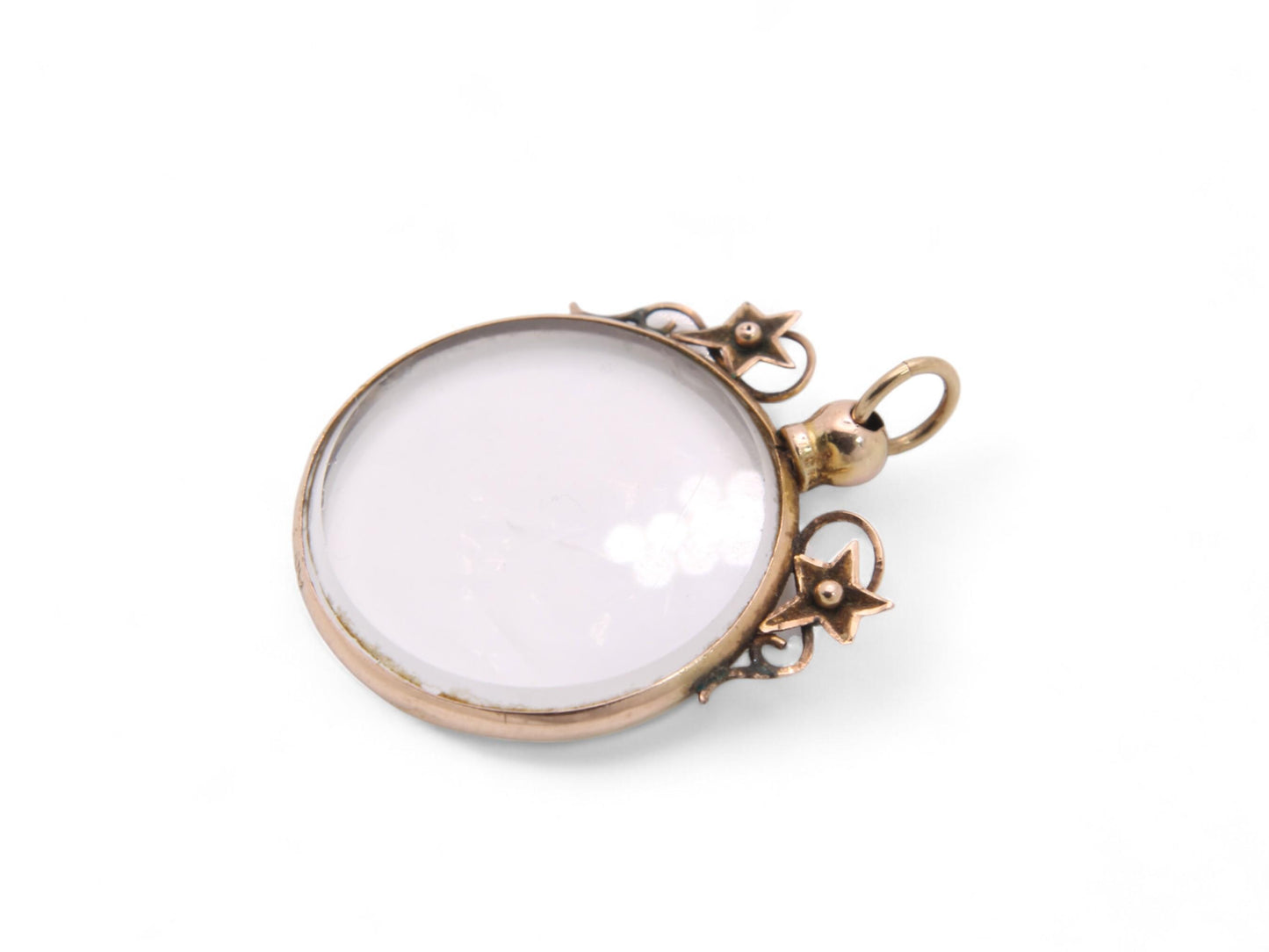Antique Edwardian 9ct Gold Ivy Glass Locket Pendant