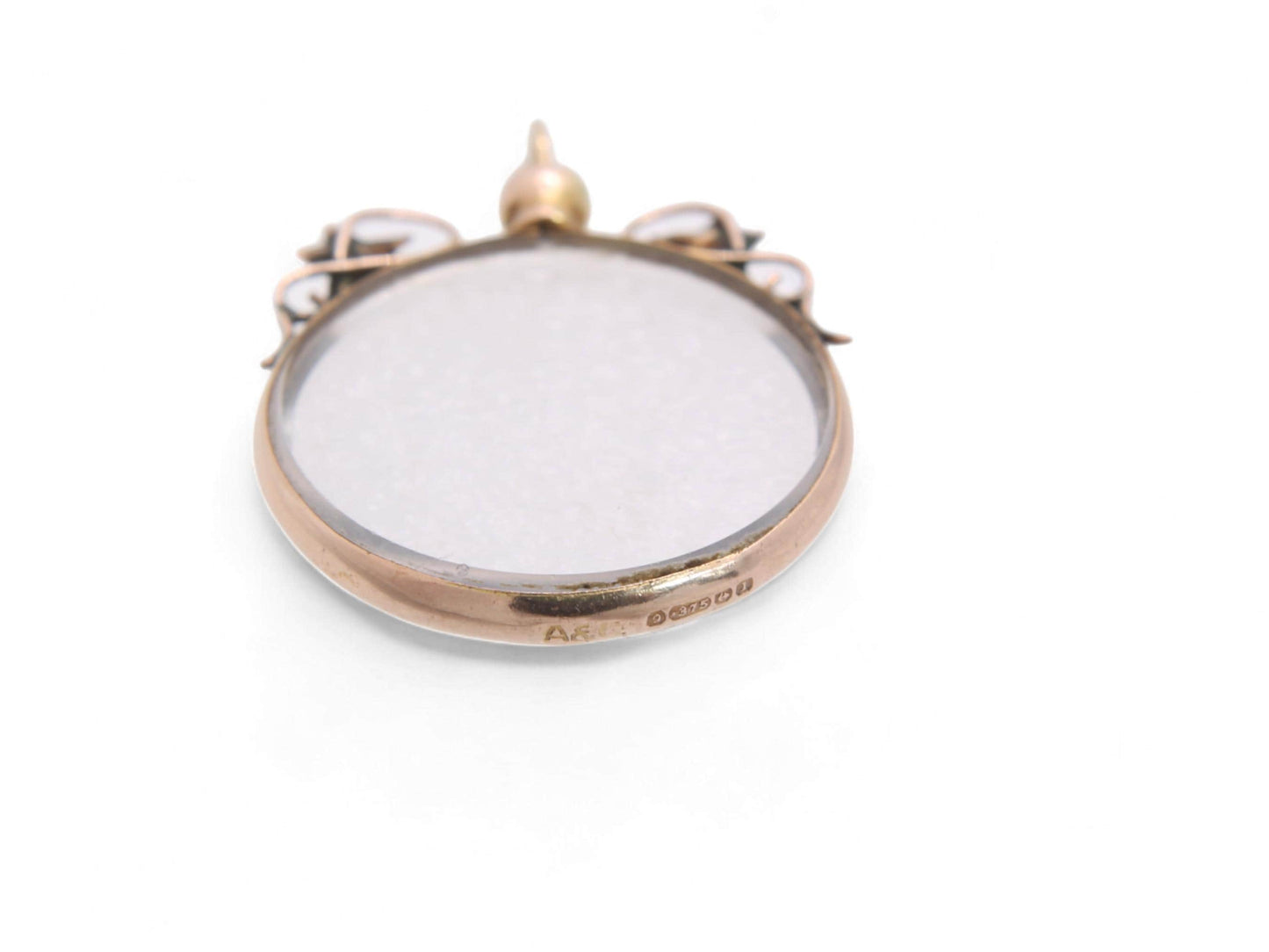 Antique Edwardian 9ct Gold Ivy Glass Locket Pendant