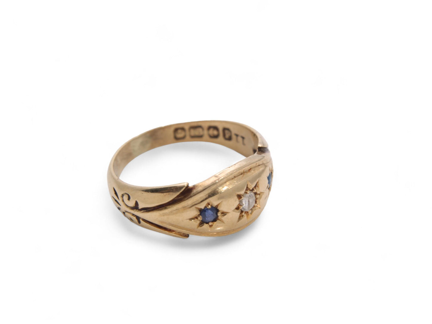 Antique 18ct Gold, Diamond & Sapphire Gypsy Ring, 1914