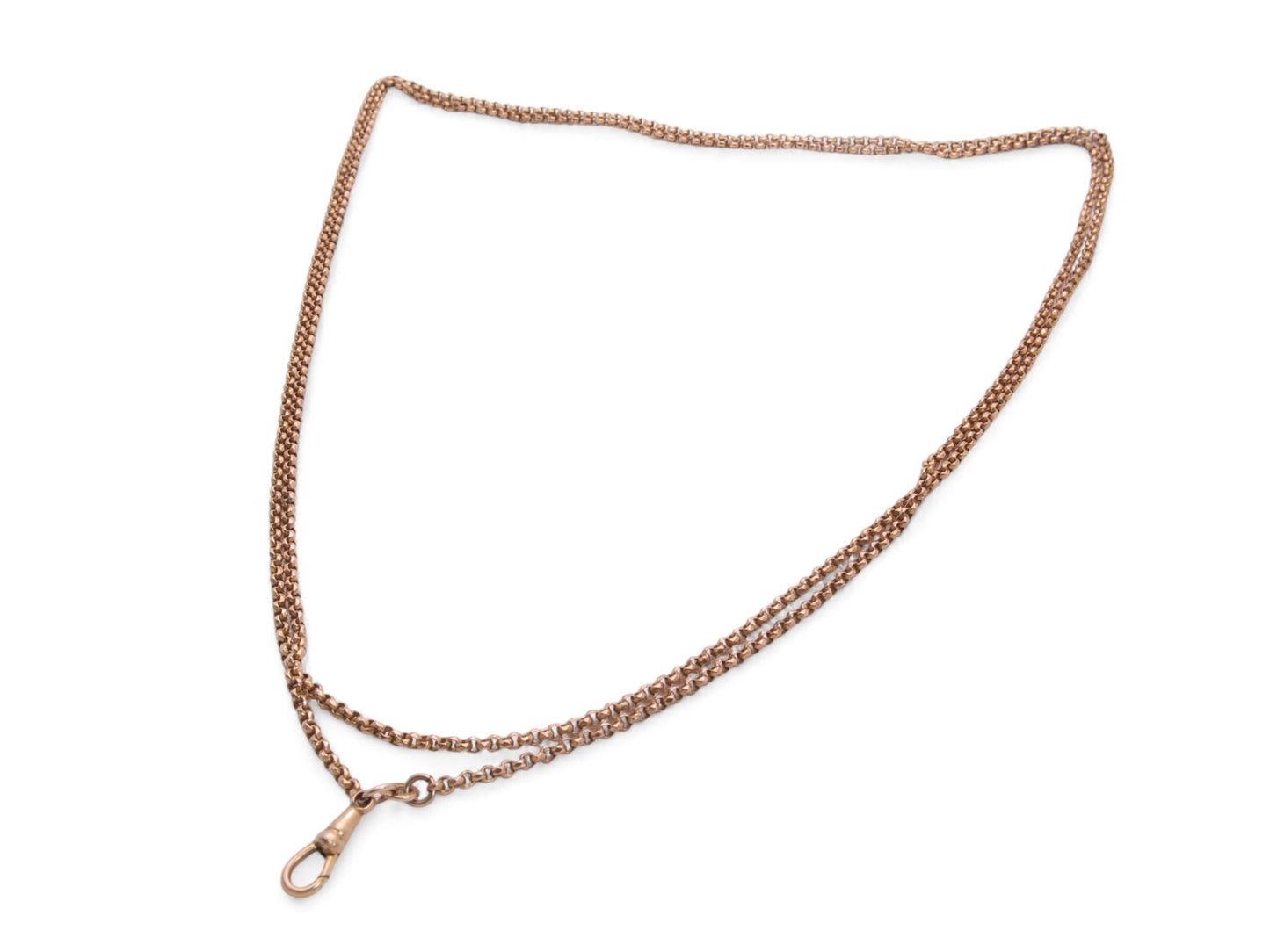 Antique Victorian 18ct Rolled Rose Gold Long Guard Necklace, 53.5"