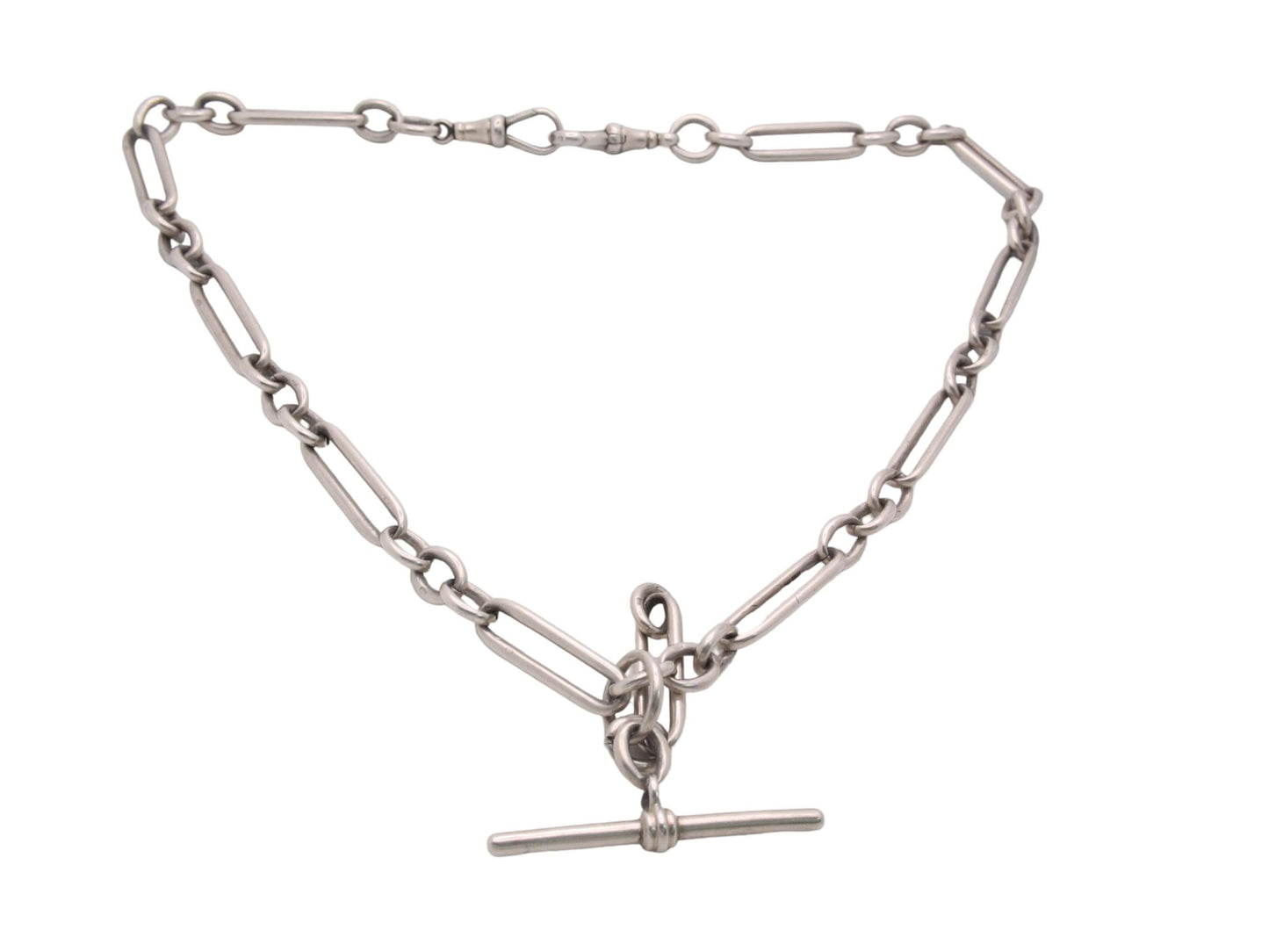 Antique Silver Trombone Link Double Albert Watch Chain J.W Benson, 18"