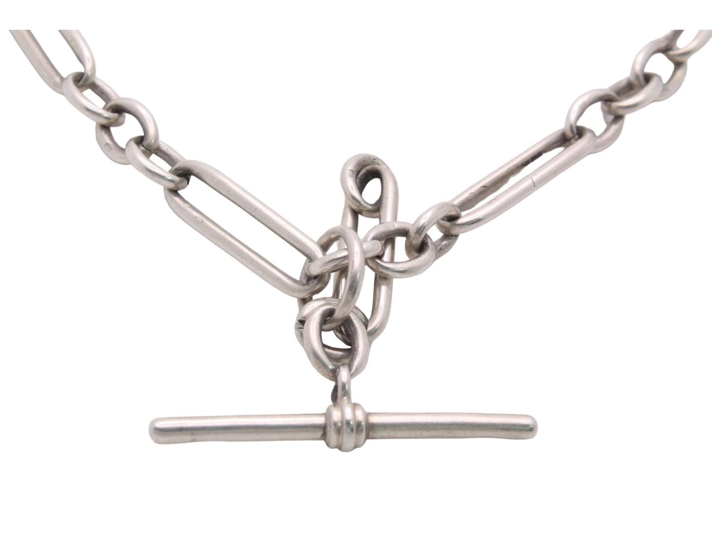 Antique Silver Trombone Link Double Albert Watch Chain J.W Benson, 18"
