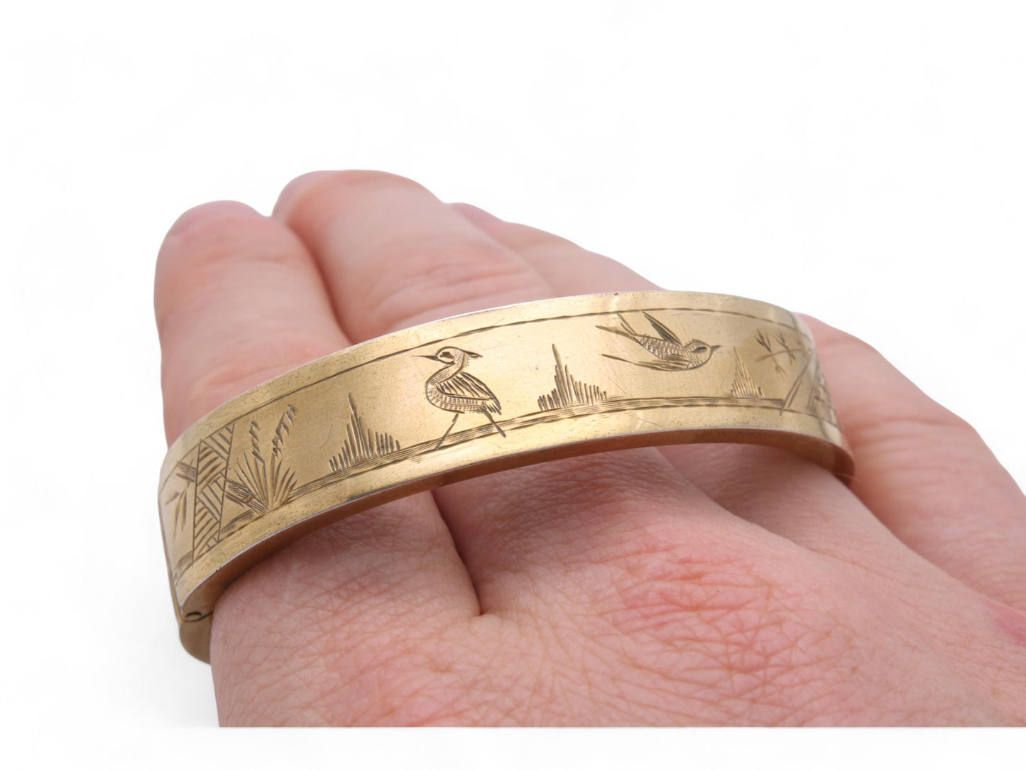 Antique Sterling Silver Guilt Swallow Bangle