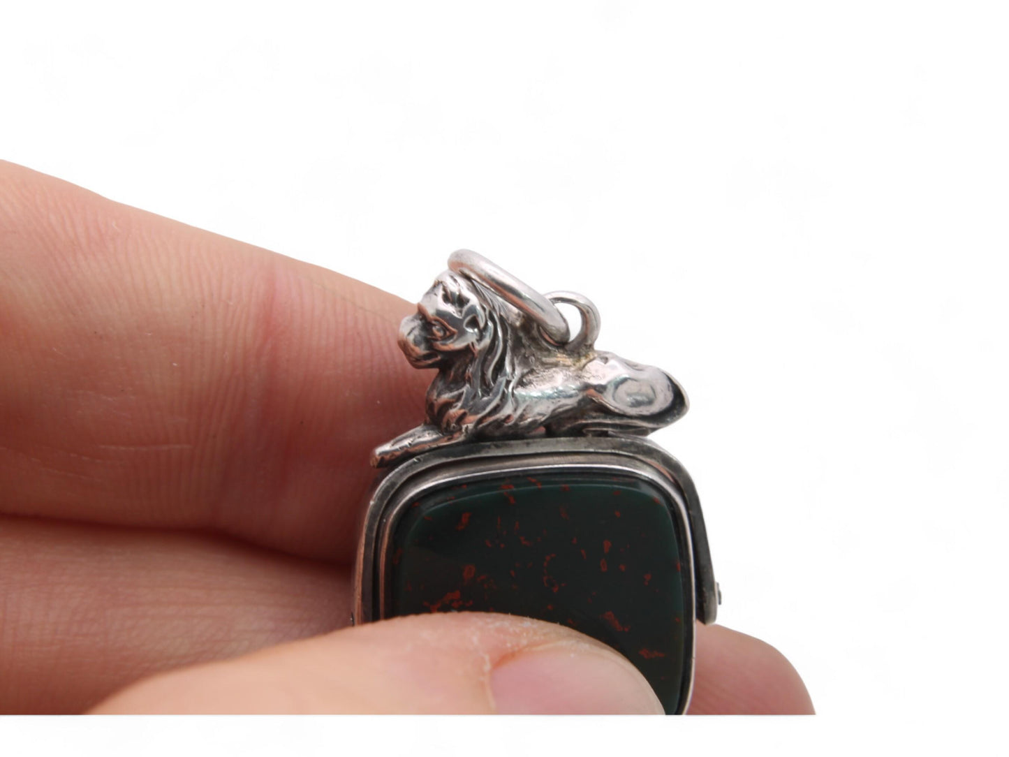 Antique-Silver-Lion-Mounted-Spinner-Pendant,-1876