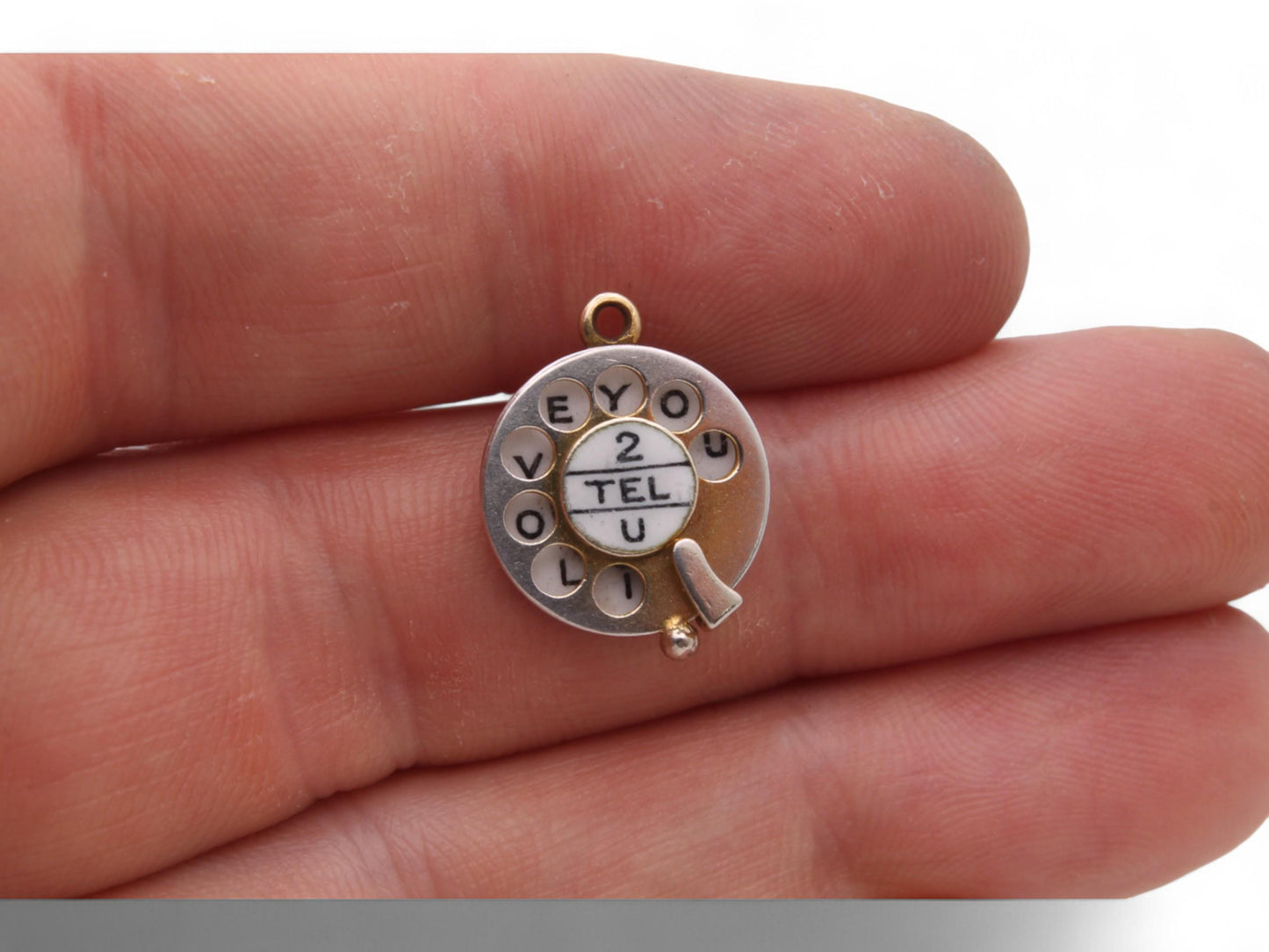 Vintage 9ct Gold 'I Love You' Moving Telephone Dial Charm