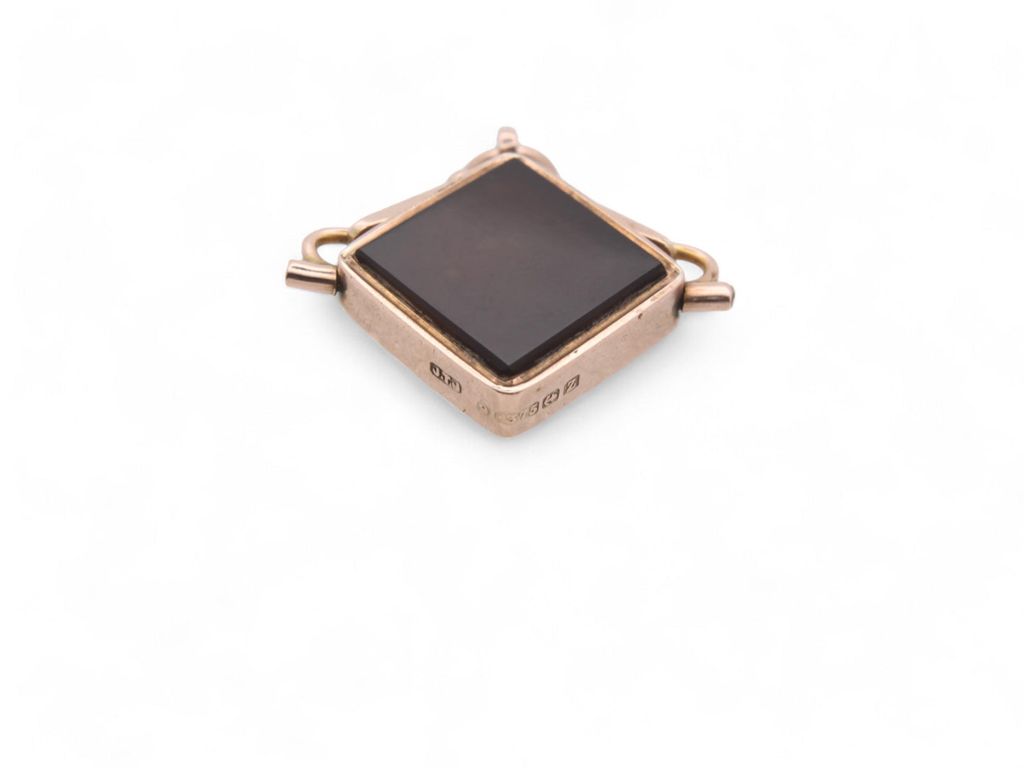 Antique 9ct Gold Bloodstone & Carnelian Square Spinner Pendant, 1924