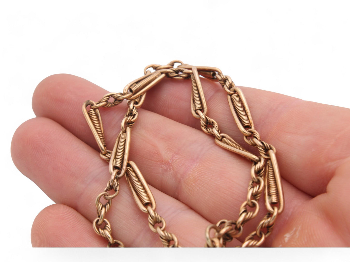 Antique-9ct-Gold-Trombone-Lovers-Knot-Link-Albert-Watch-Chain,-13.5"