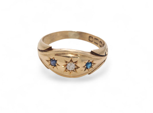 Antique 18ct Gold, Diamond & Sapphire Gypsy Ring, 1914