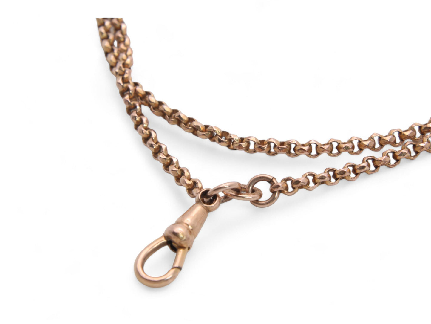 Antique Victorian 18ct Rolled Rose Gold Long Guard Necklace, 53.5"