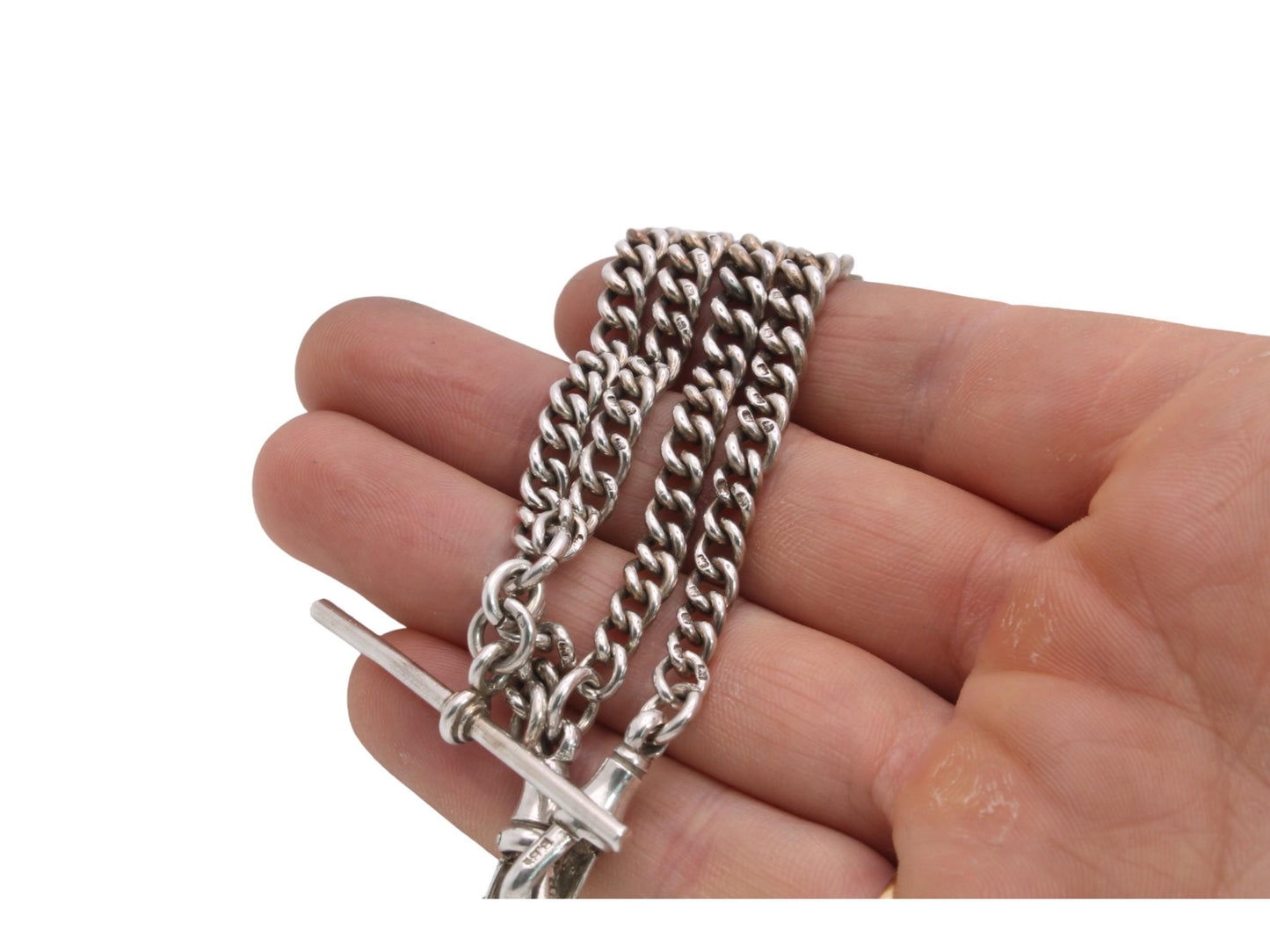 Antique-Sterling-Silver-Graduated-Double-Albert-Chain,-15.75"