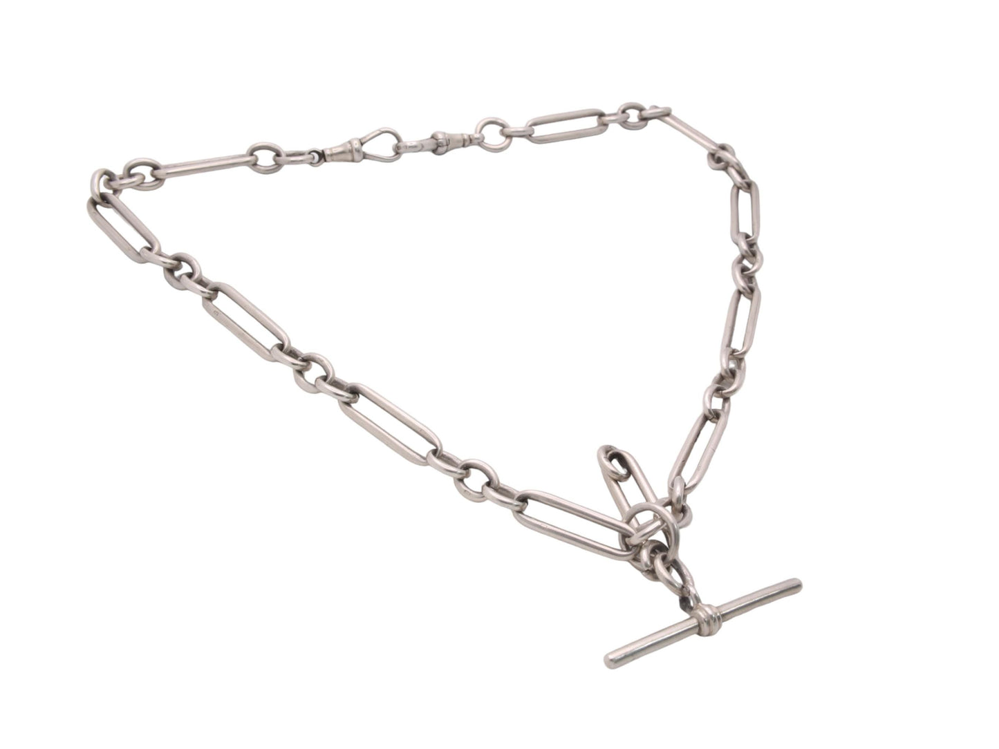 Antique Silver Trombone Link Double Albert Watch Chain J.W Benson, 18"