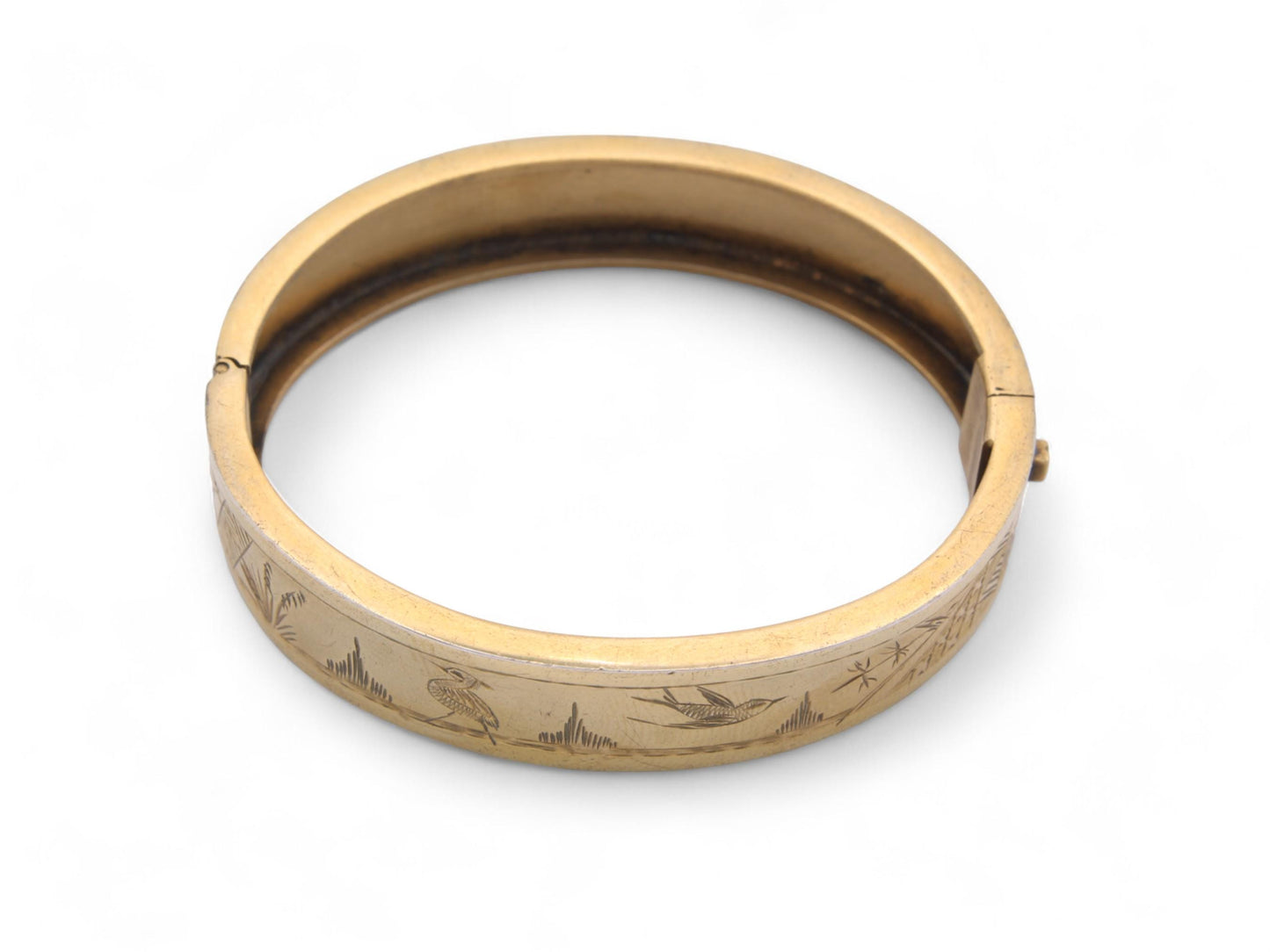 Antique Sterling Silver Guilt Swallow Bangle