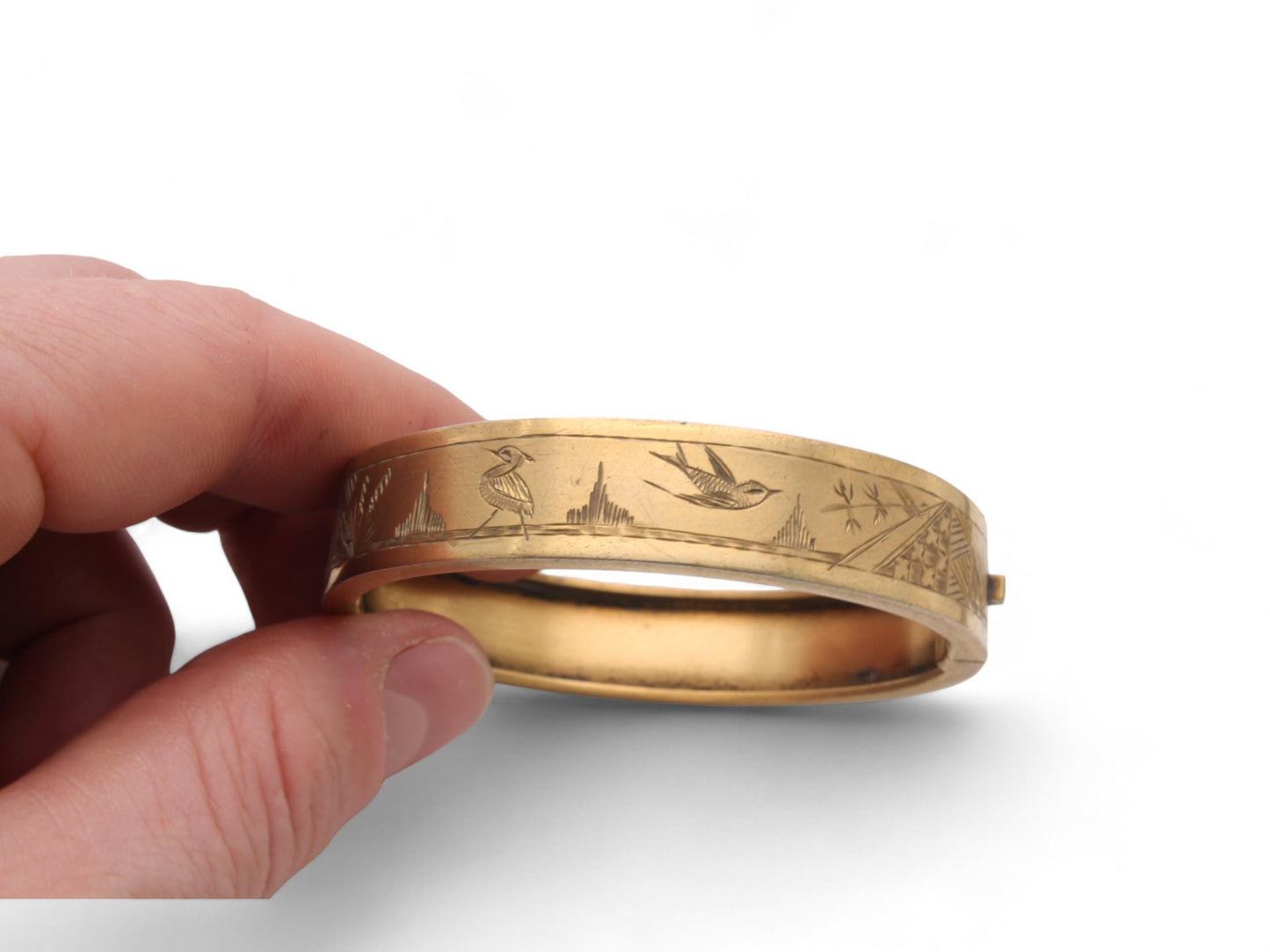 Antique Sterling Silver Guilt Swallow Bangle