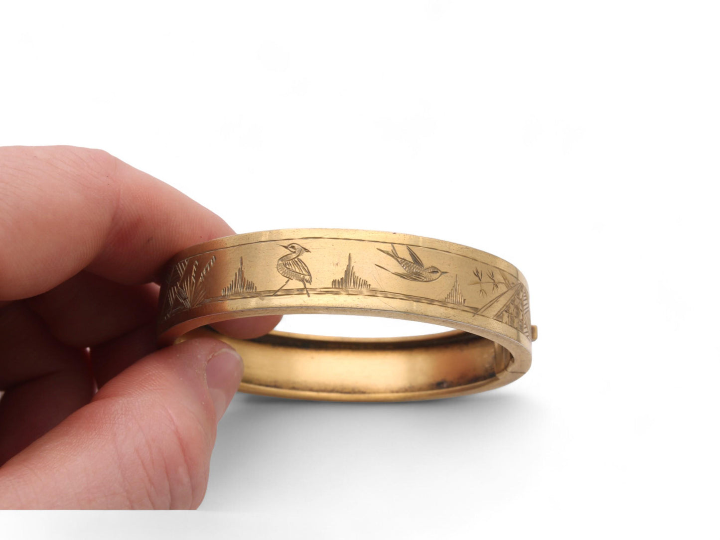 Antique Sterling Silver Guilt Swallow Bangle