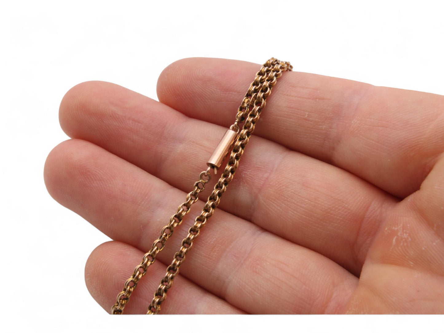 Antique 9ct Gold Ribbed Rolo Link Necklace, 17.5"