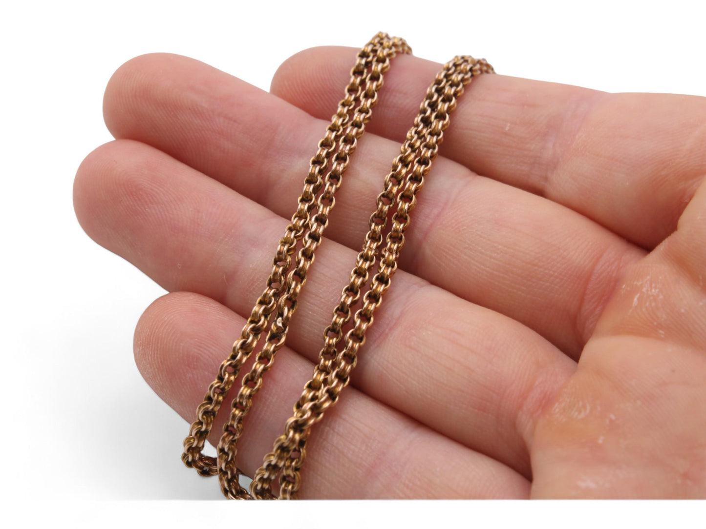 Antique-9ct-Gold-Ribbed-Rolo-Link-Necklace,-17.5"