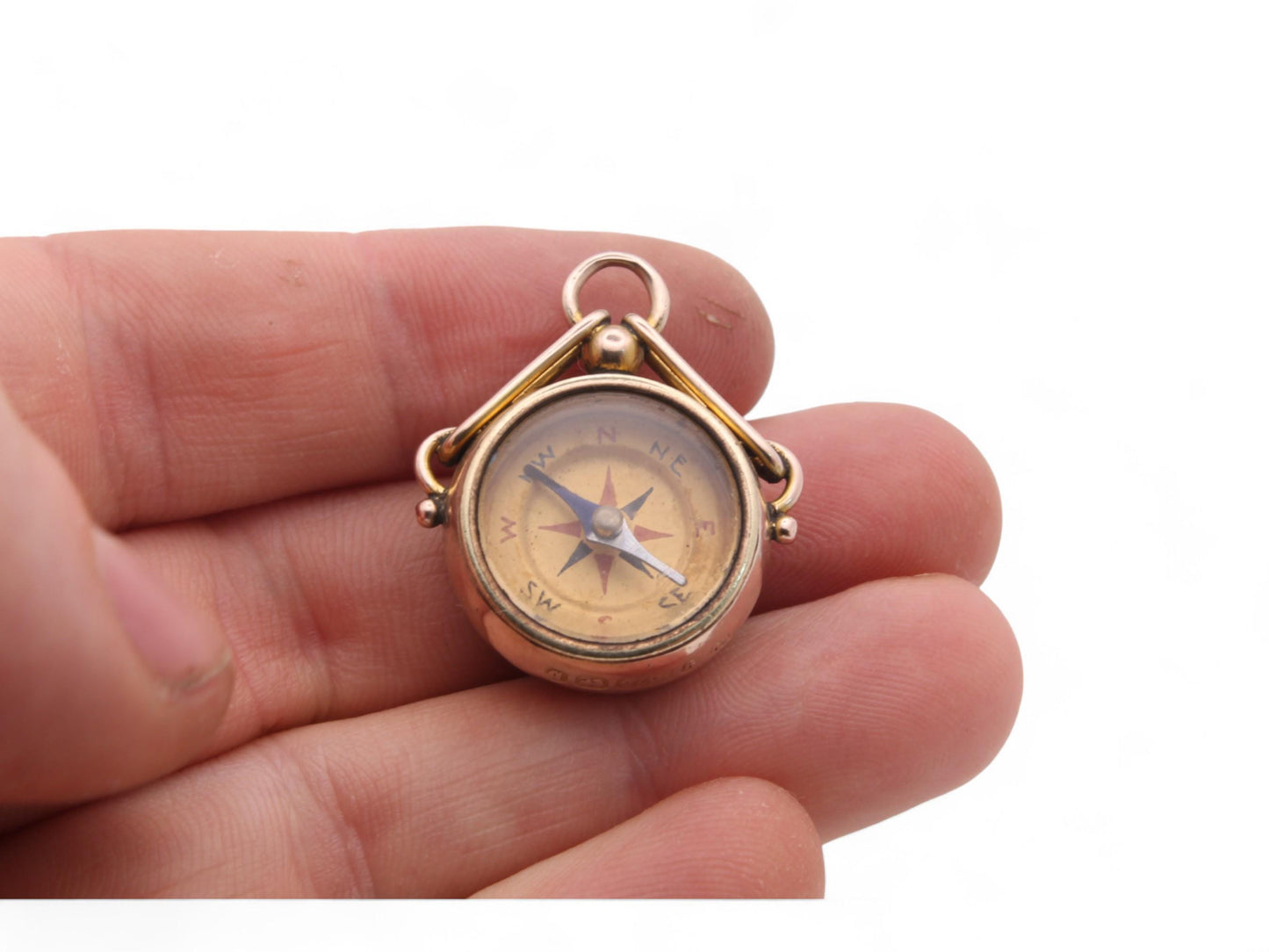 Antique 9ct Gold Carnelian Compass Pendant
