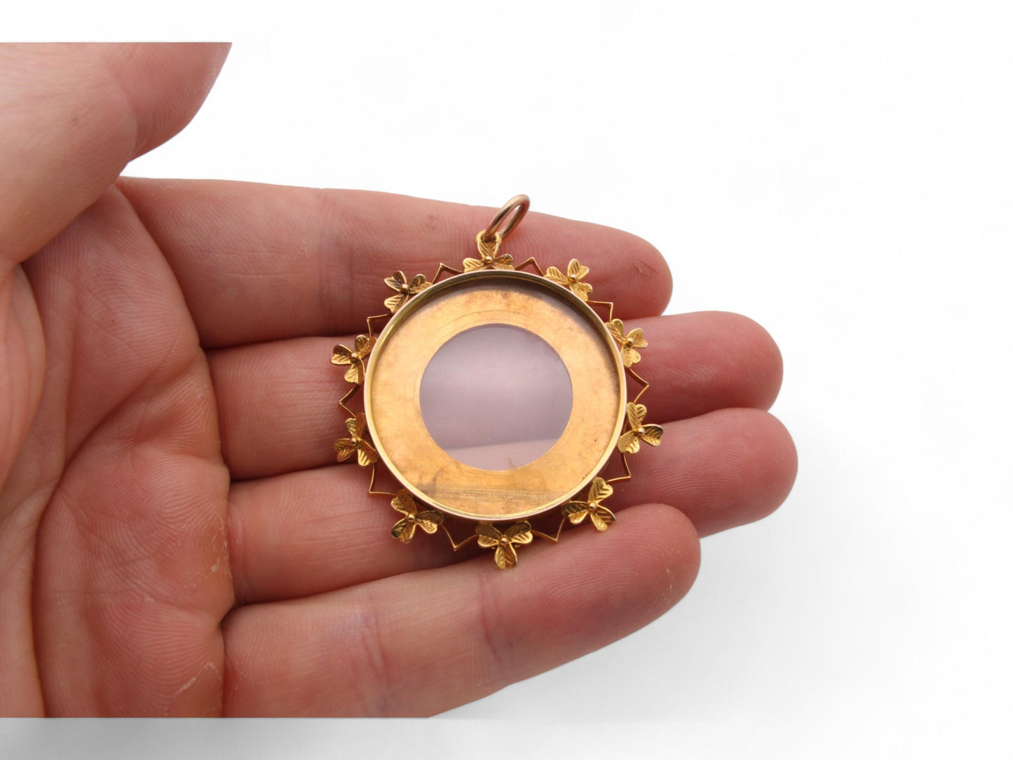 Antique 15ct Gold Shamrock Motif Locket Pendant