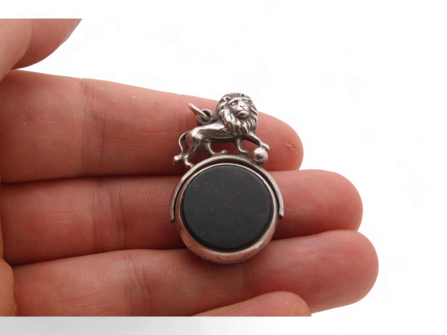 Antique Sterling Silver Lion Spinner Pendant