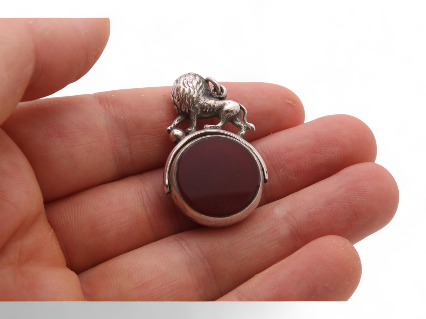 Antique Sterling Silver Lion Spinner Pendant