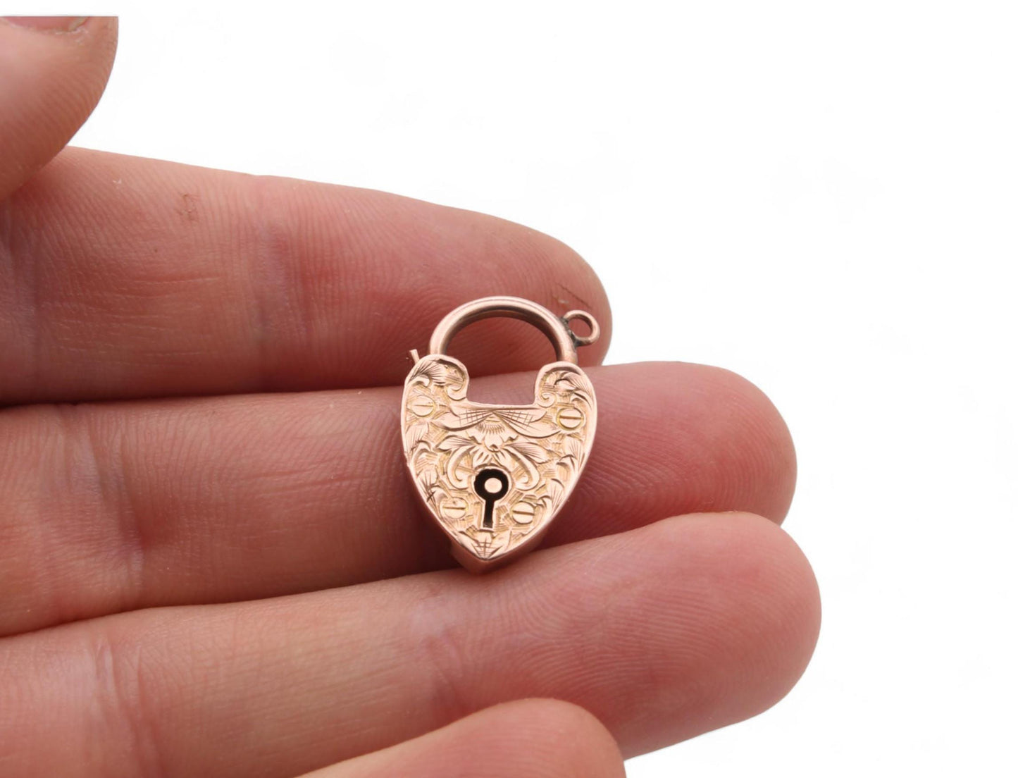 Antique 9ct Gold Chased Padlock Heart Pendant