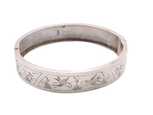Antique Victorian Silver Swallow Bird In Flight Bangle, 1885