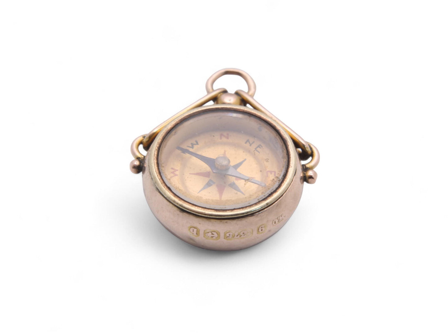 Antique 9ct Gold Carnelian Compass Pendant