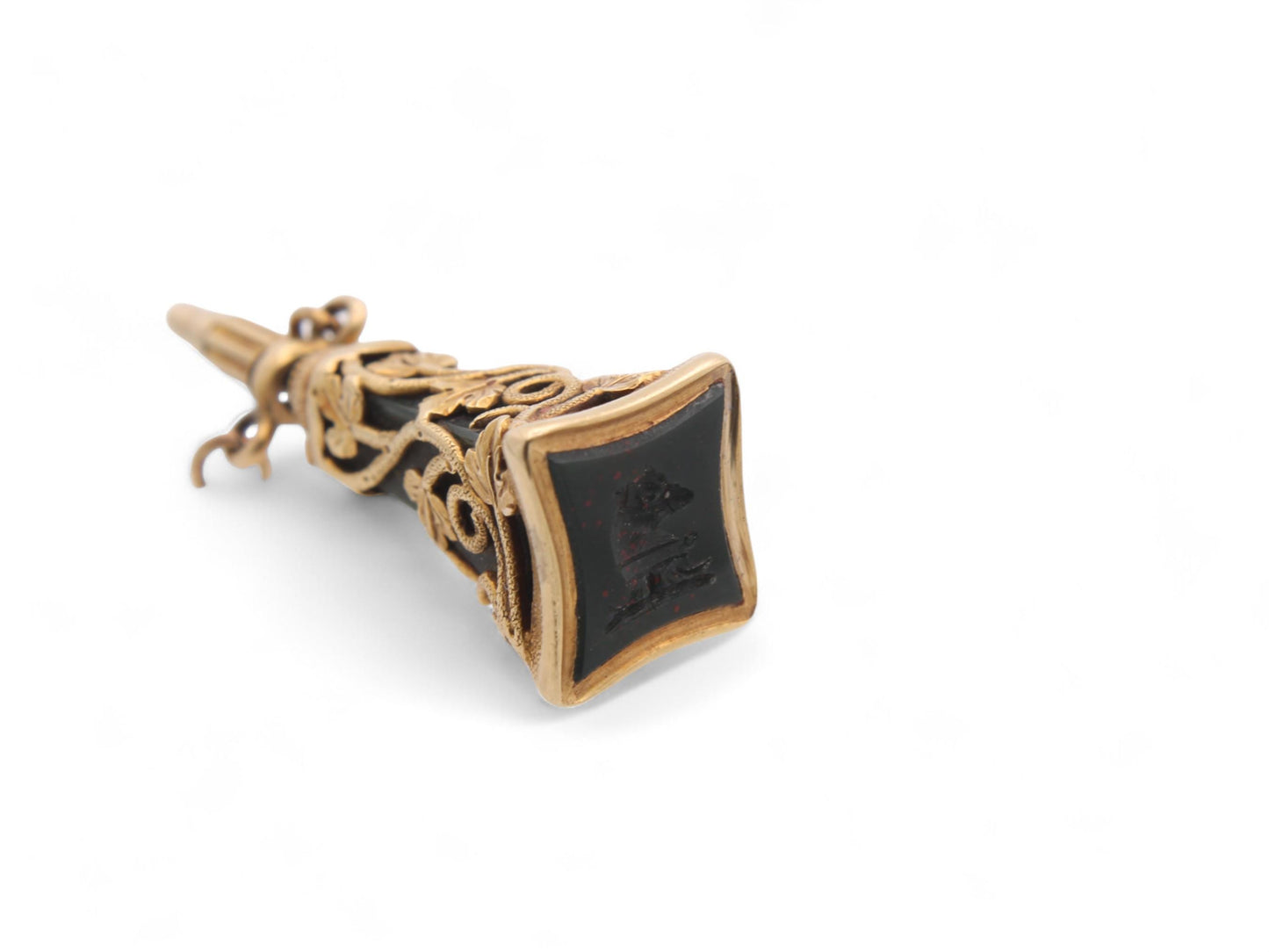 Antique 15ct Gold Ivy Motif Watch Key Pendant With Greyhound Intaglio Crest