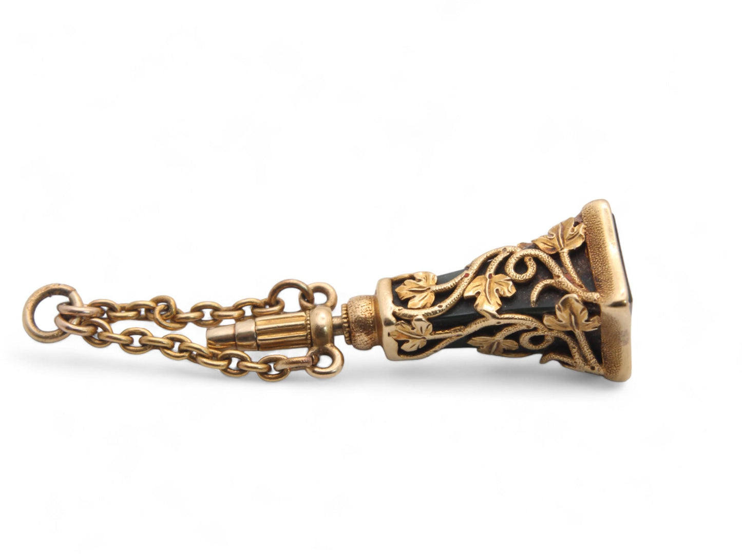 Antique 15ct Gold Ivy Motif Watch Key Pendant With Greyhound Intaglio Crest