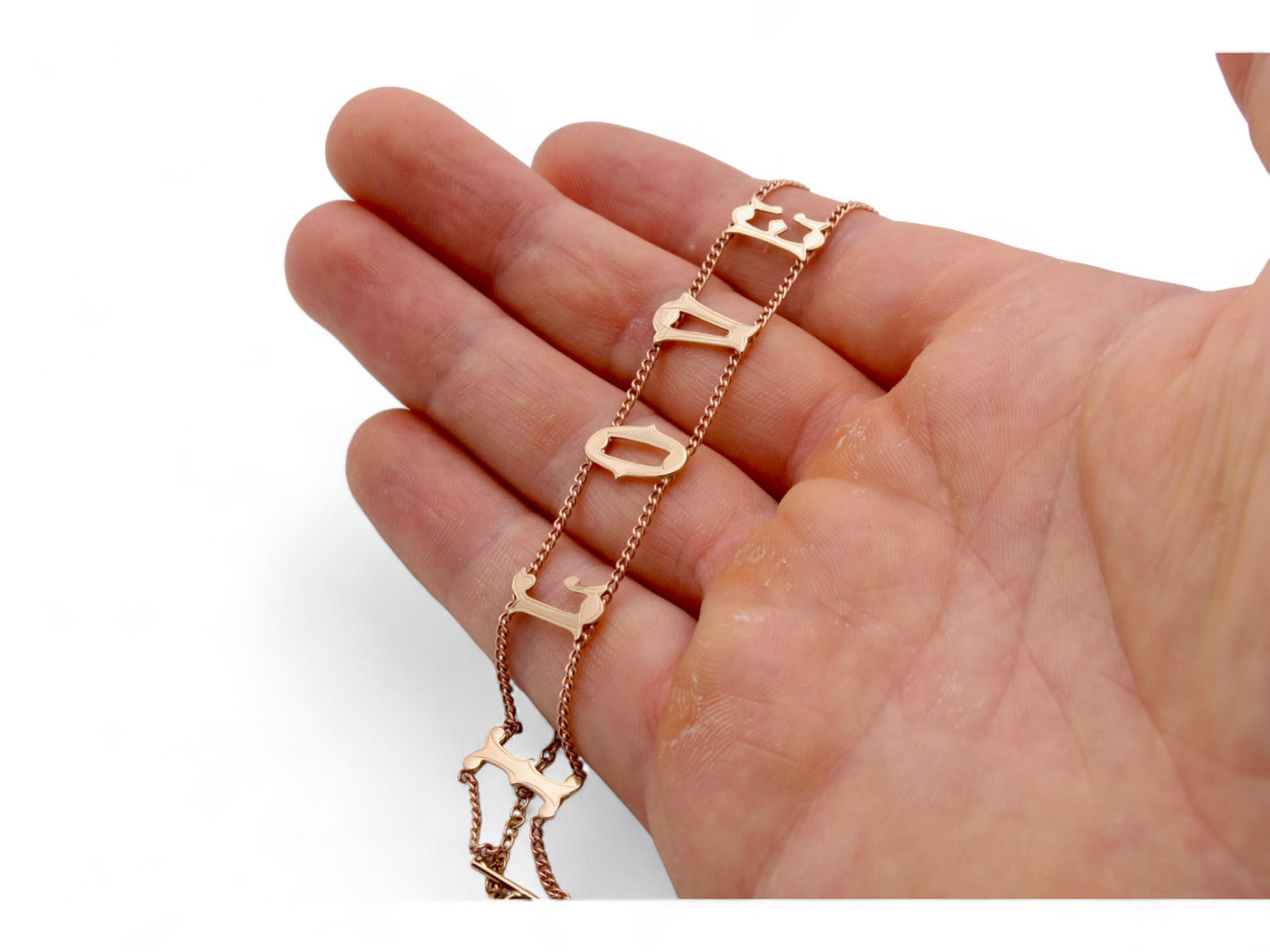 Vintage 9ct Gold I Love You Bracelet, 7.25"