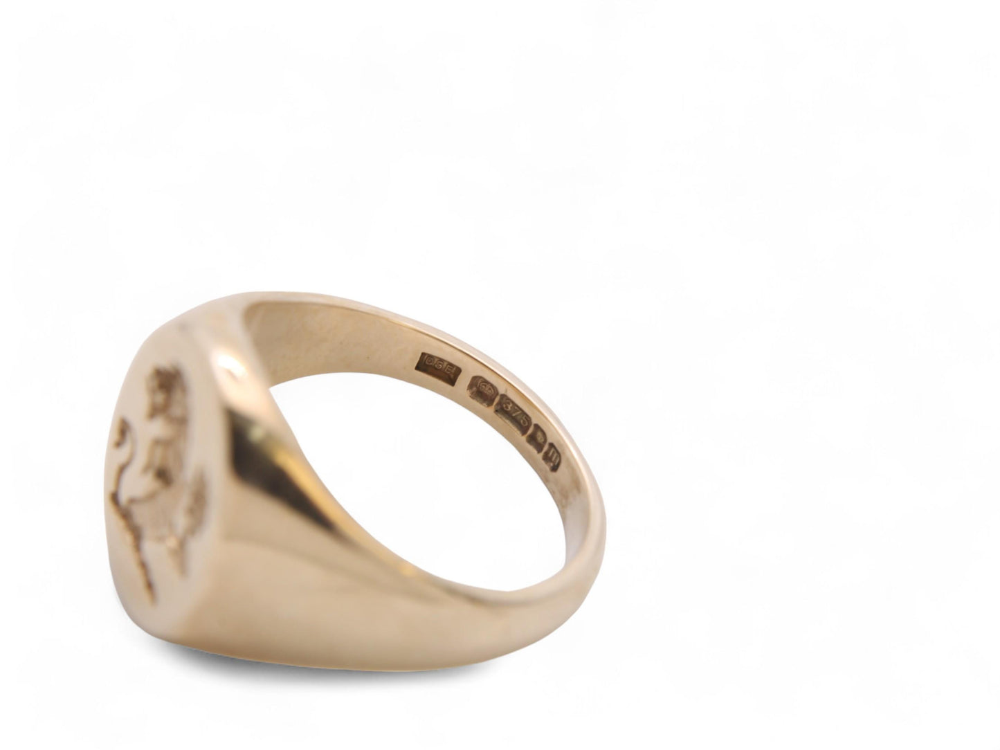 Vintage 9ct Gold Intaglio Lion Crest Signet Ring