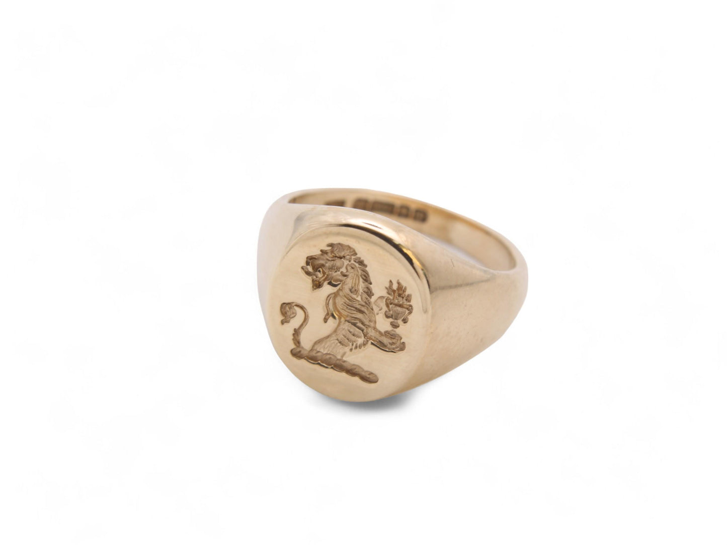 Vintage 9ct Gold Intaglio Lion Crest Signet Ring