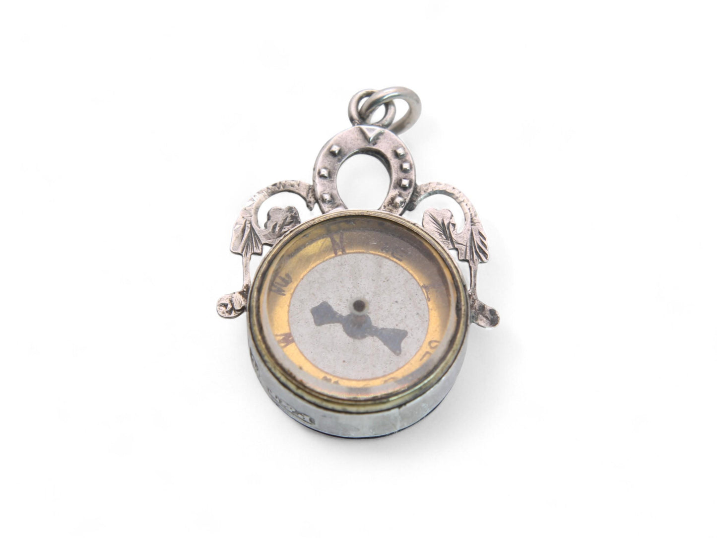 Antique Sterling Silver Lucky Horseshoe Compass Pendant