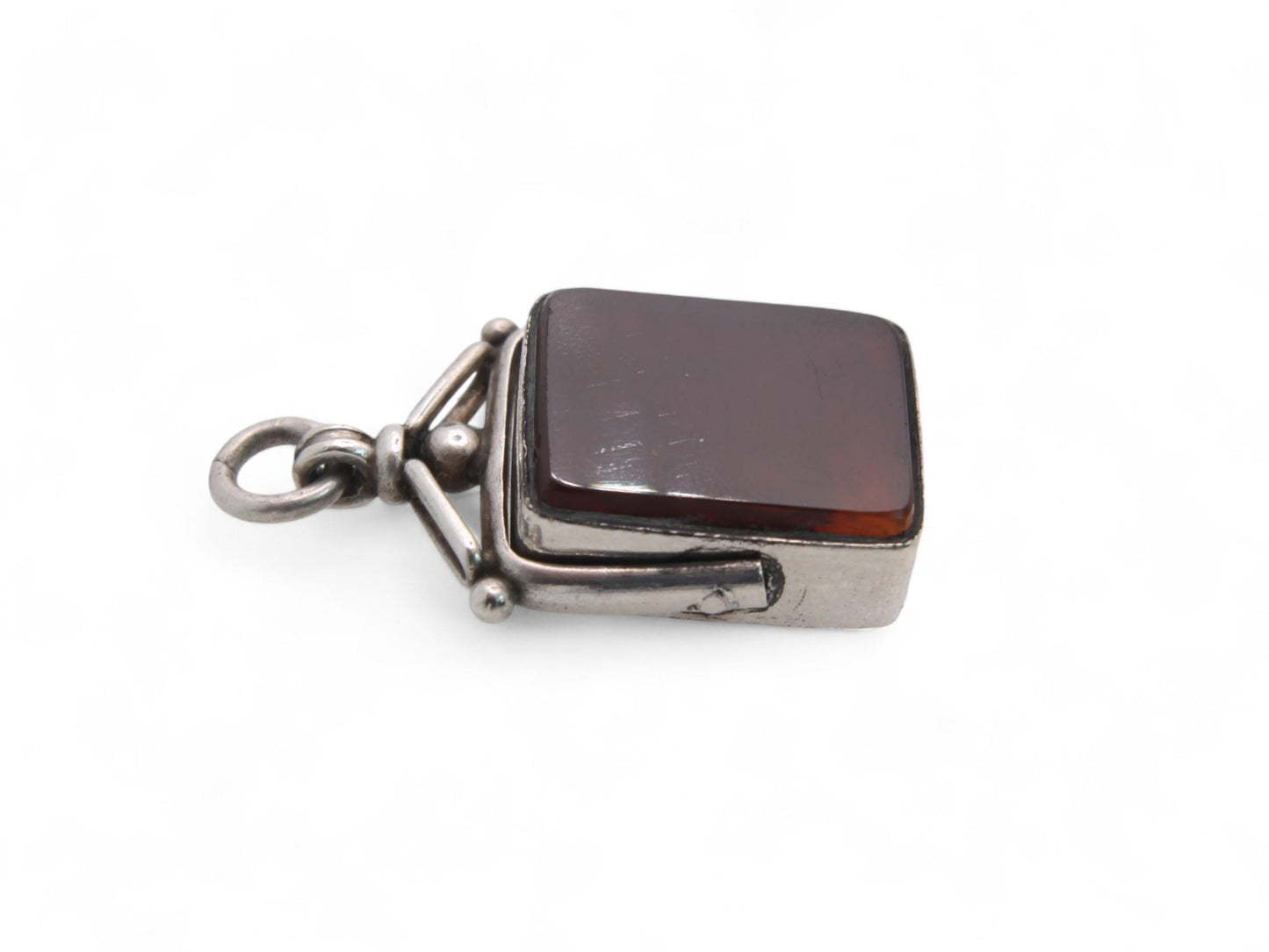 Antique Sterling Silver Bloodstone Carnelian Spinner Pendant, 1887