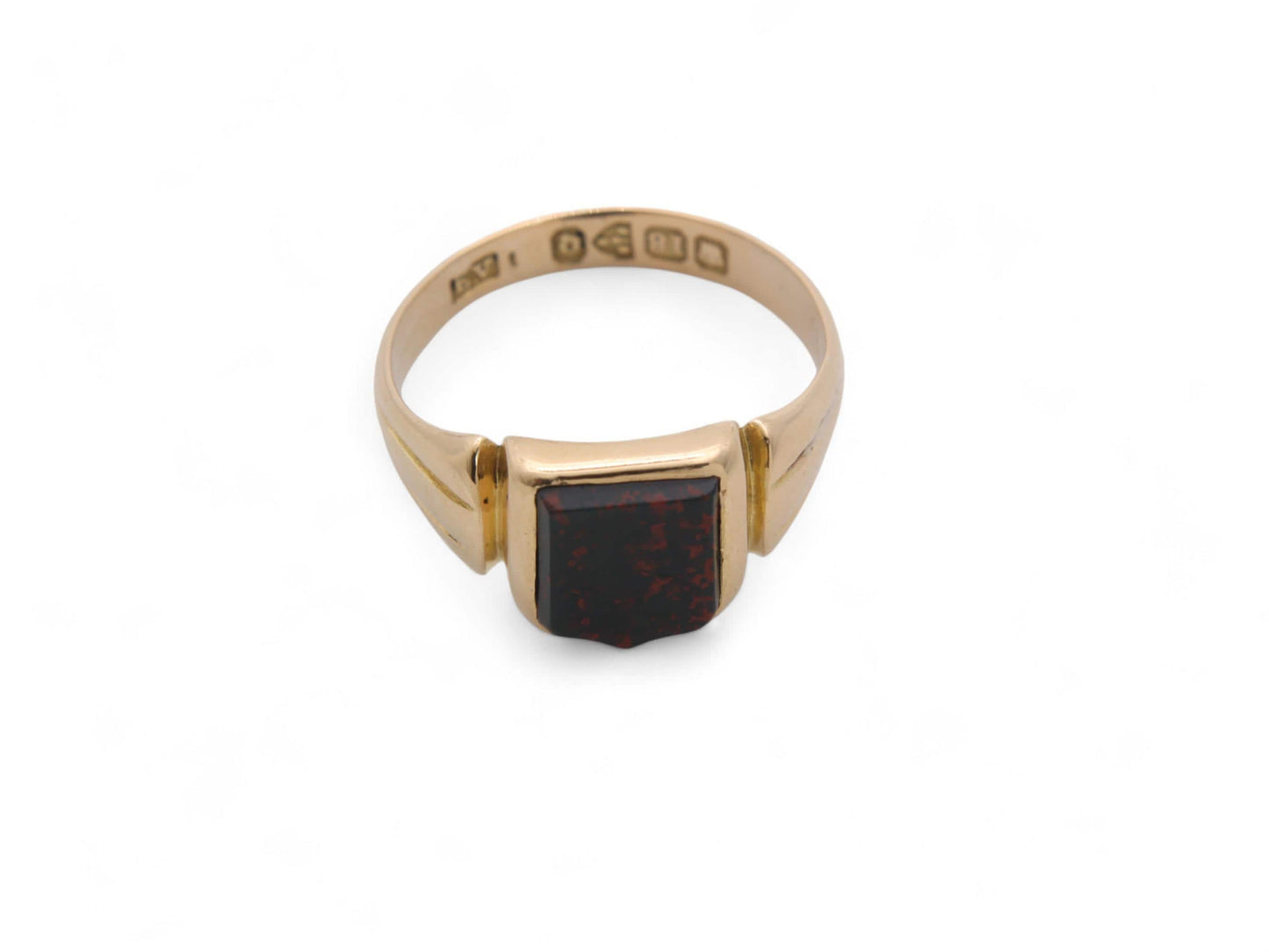 Antique 18ct Gold Bloodstone Shield Signet Ring