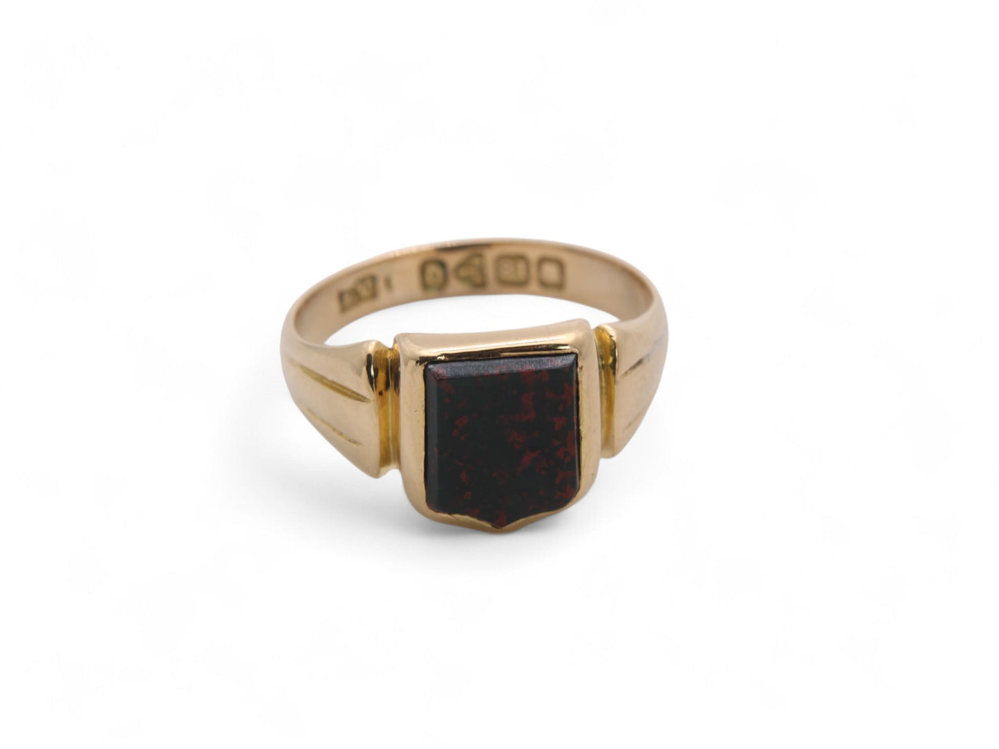 Antique 18ct Gold Bloodstone Shield Signet Ring
