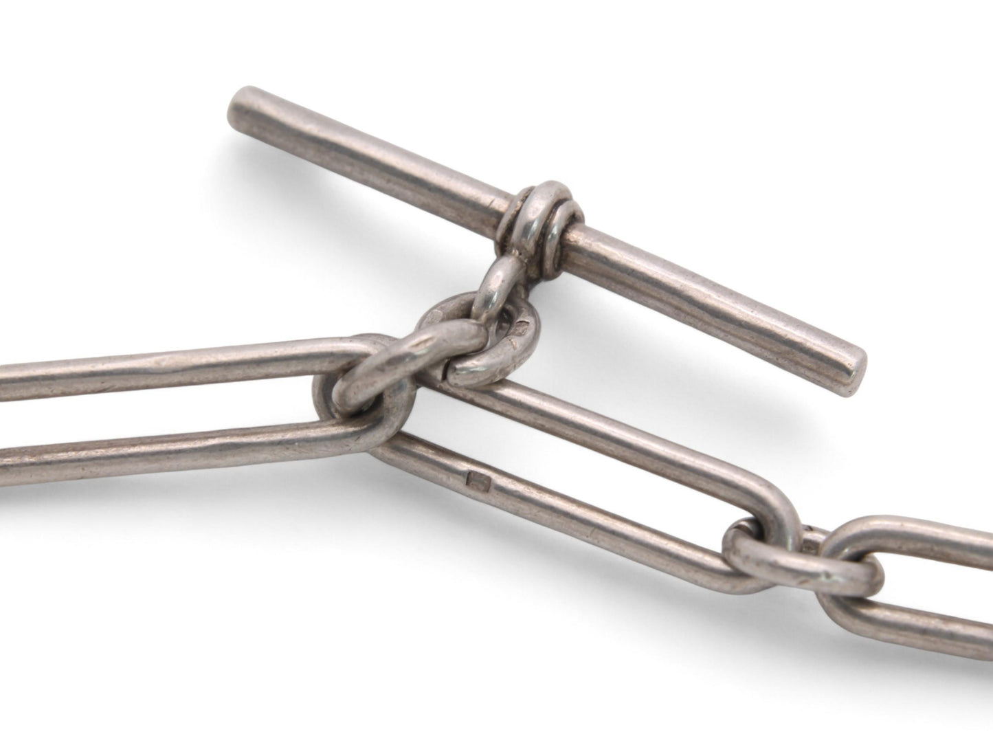 Antique Sterling Silver Trombone Link Double Albert Chain, 14.3"