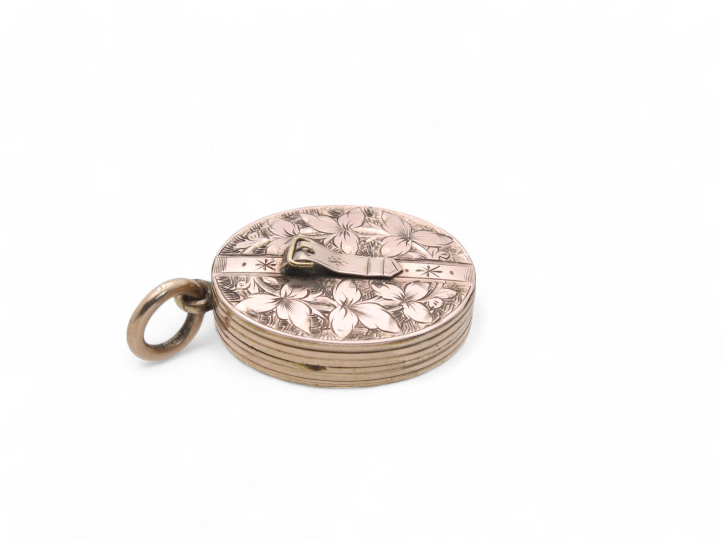 RESERVED-——-Antique-9ct-Gold-Chased-Floral-Buckle-Locket