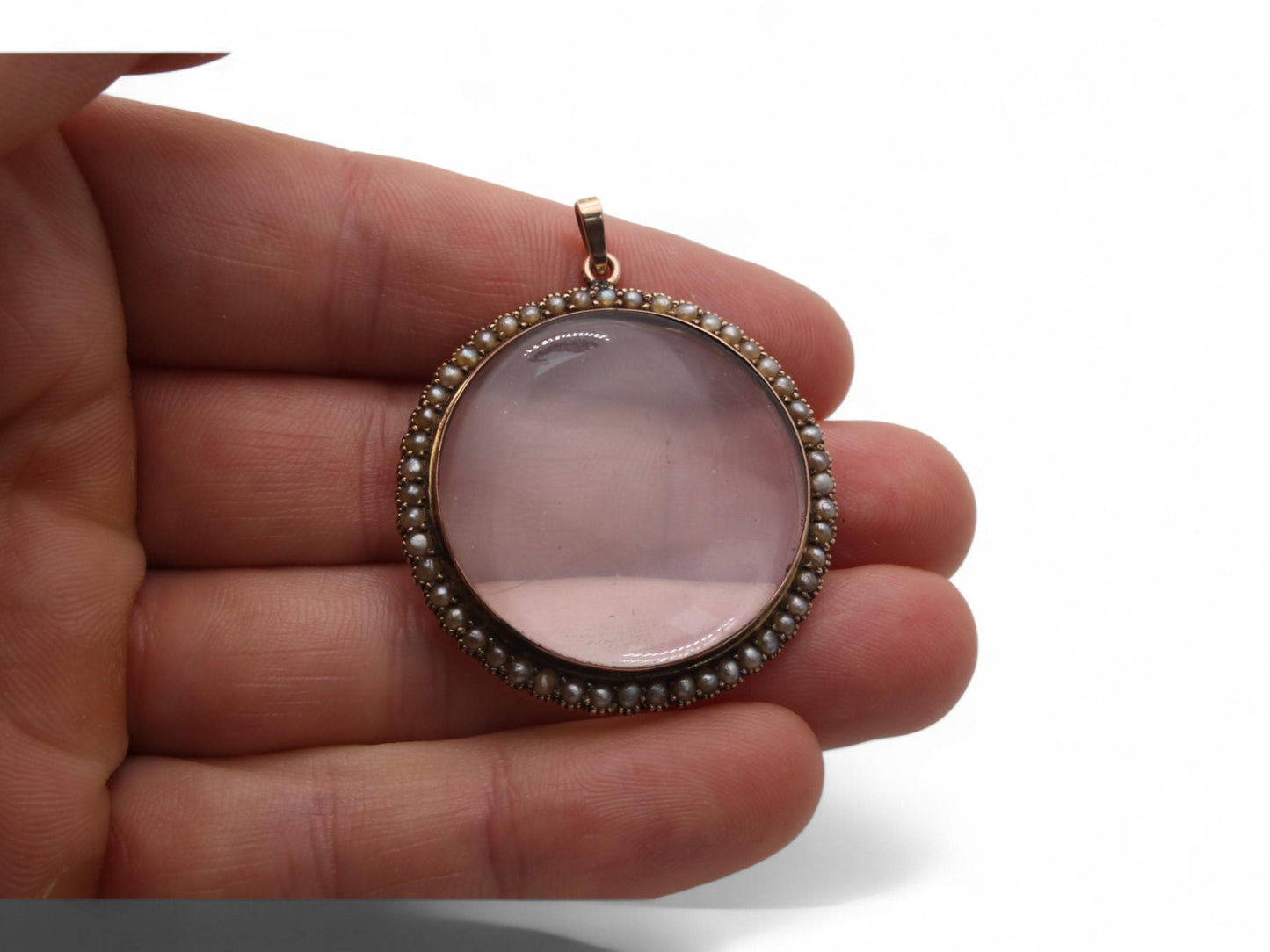Antique 9ct Gold Seed Pearl Open Face Locket Pendant