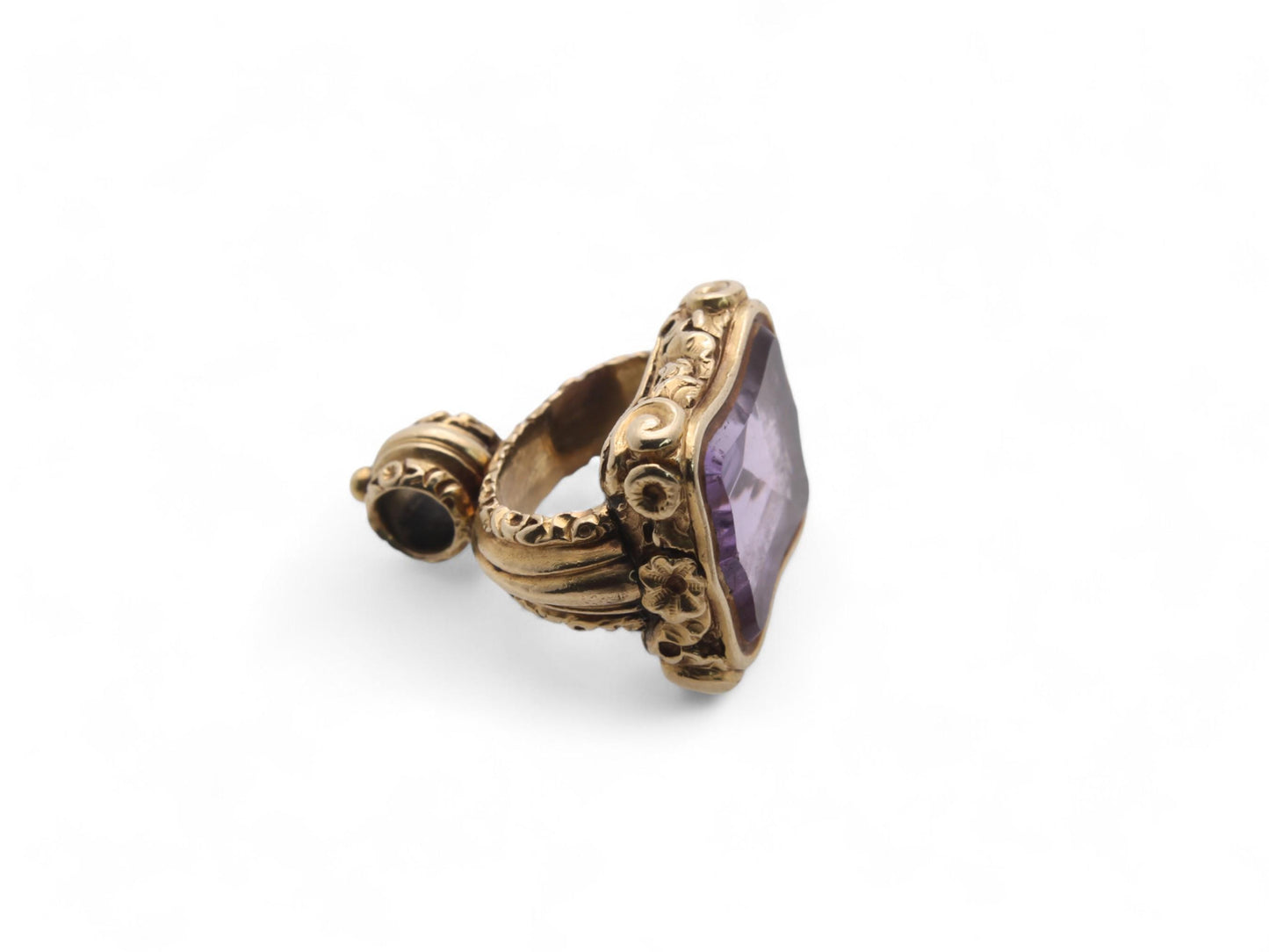 Antique 15ct Gold Chased Amethyst Pendant Seal